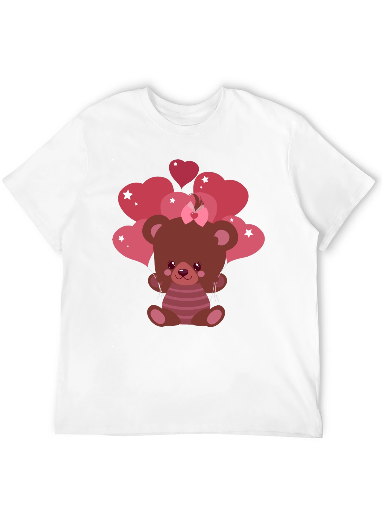 Cute Bear with Heart Balloons Black T-Shirt