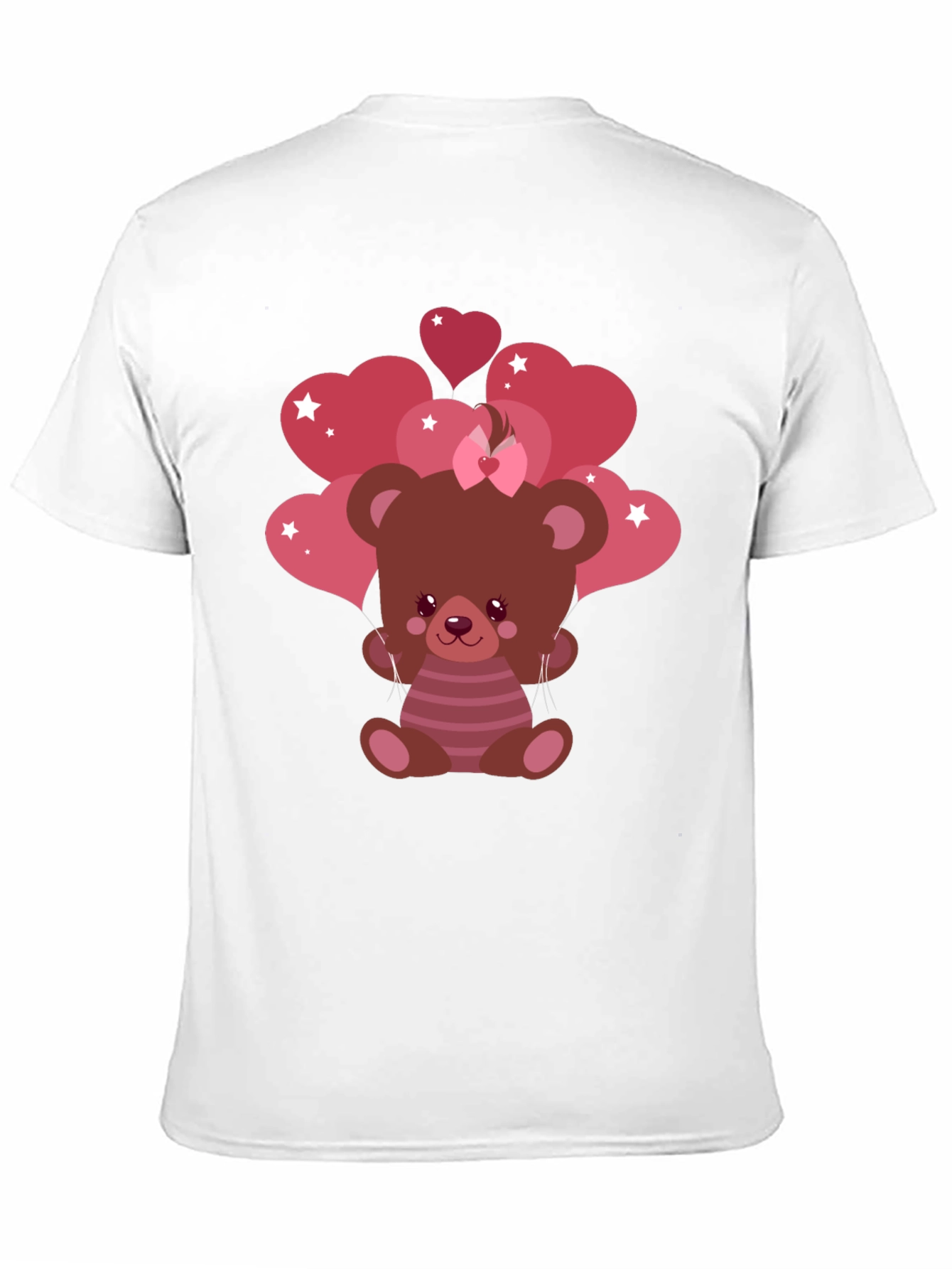Cute Bear with Heart Balloons Black T-Shirt