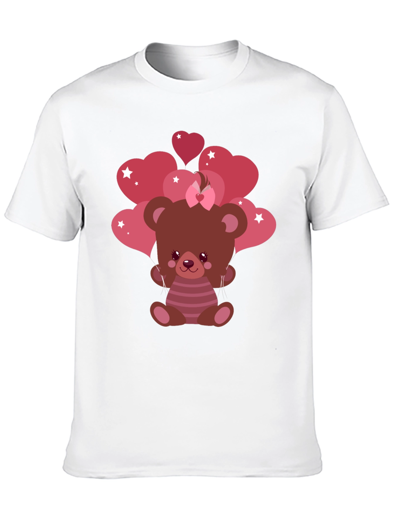 Cute Bear with Heart Balloons Black T-Shirt