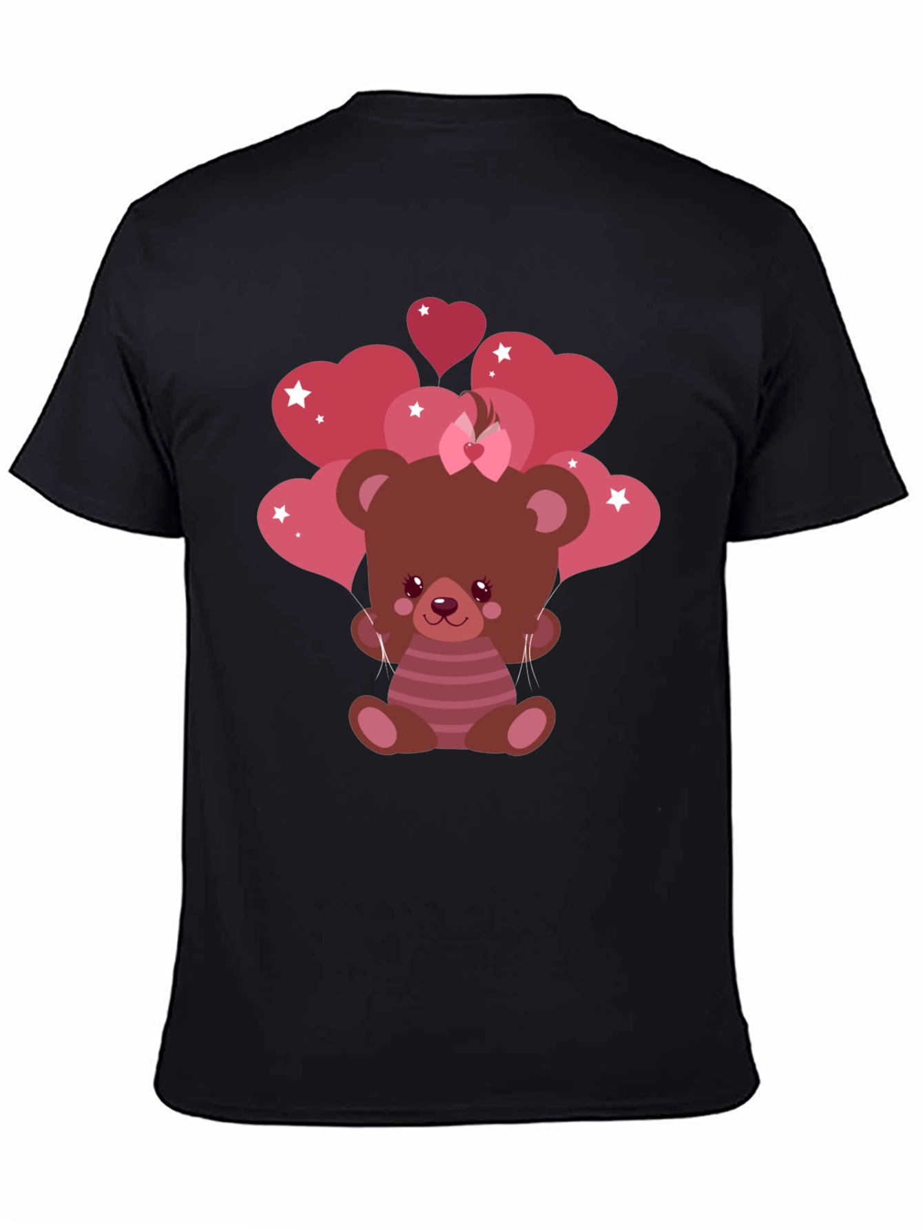 Cute Bear with Heart Balloons Black T-Shirt