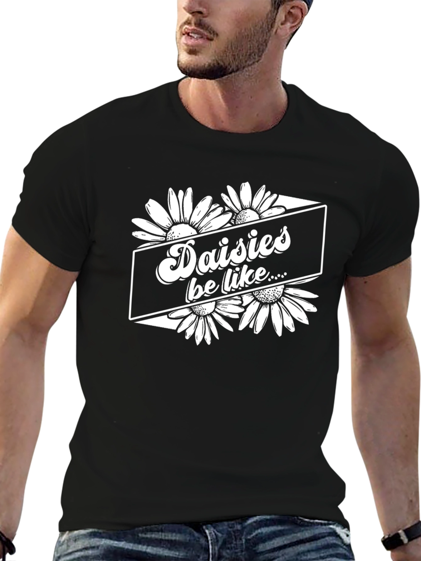 Daisies Be Like Black Graphic T-Shirt