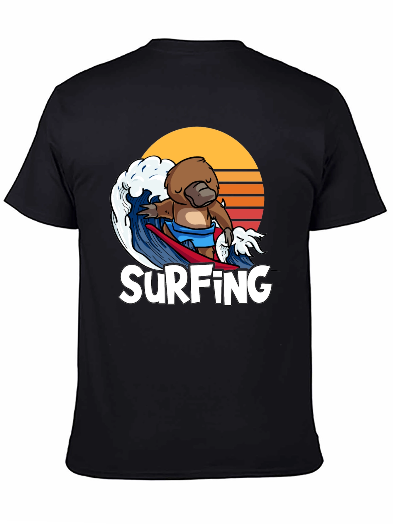 Surfing Platypus T-Shirt - Retro Wave Design