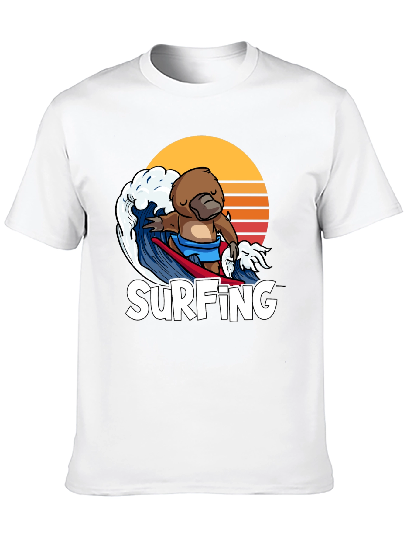 Surfing Platypus T-Shirt - Retro Wave Design