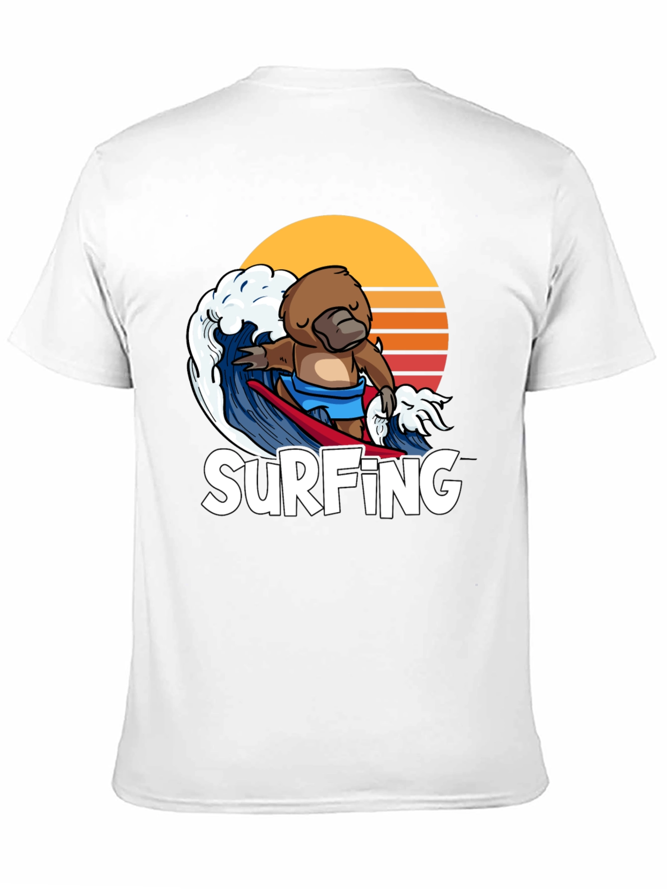 Surfing Platypus T-Shirt - Retro Wave Design