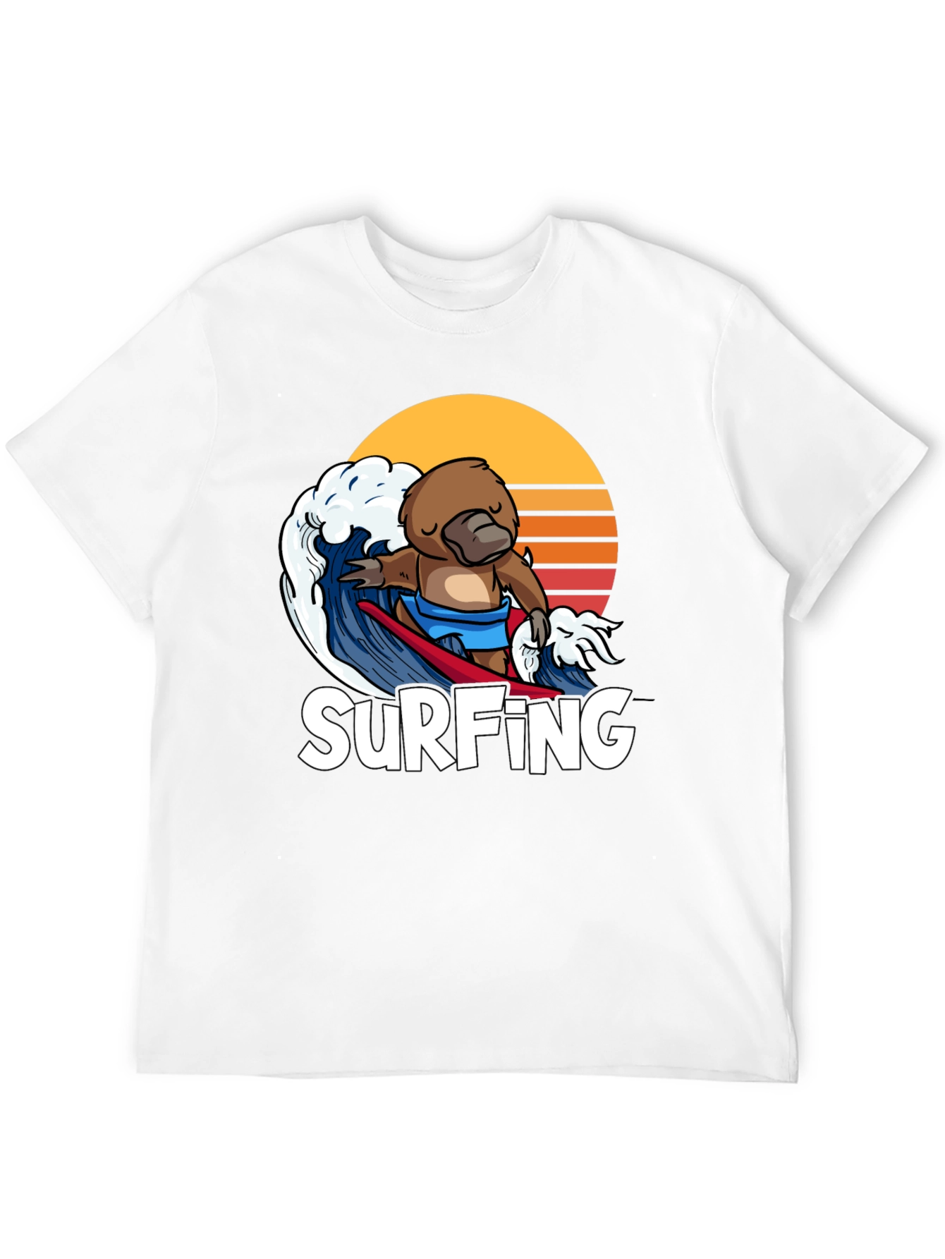 Surfing Platypus T-Shirt - Retro Wave Design