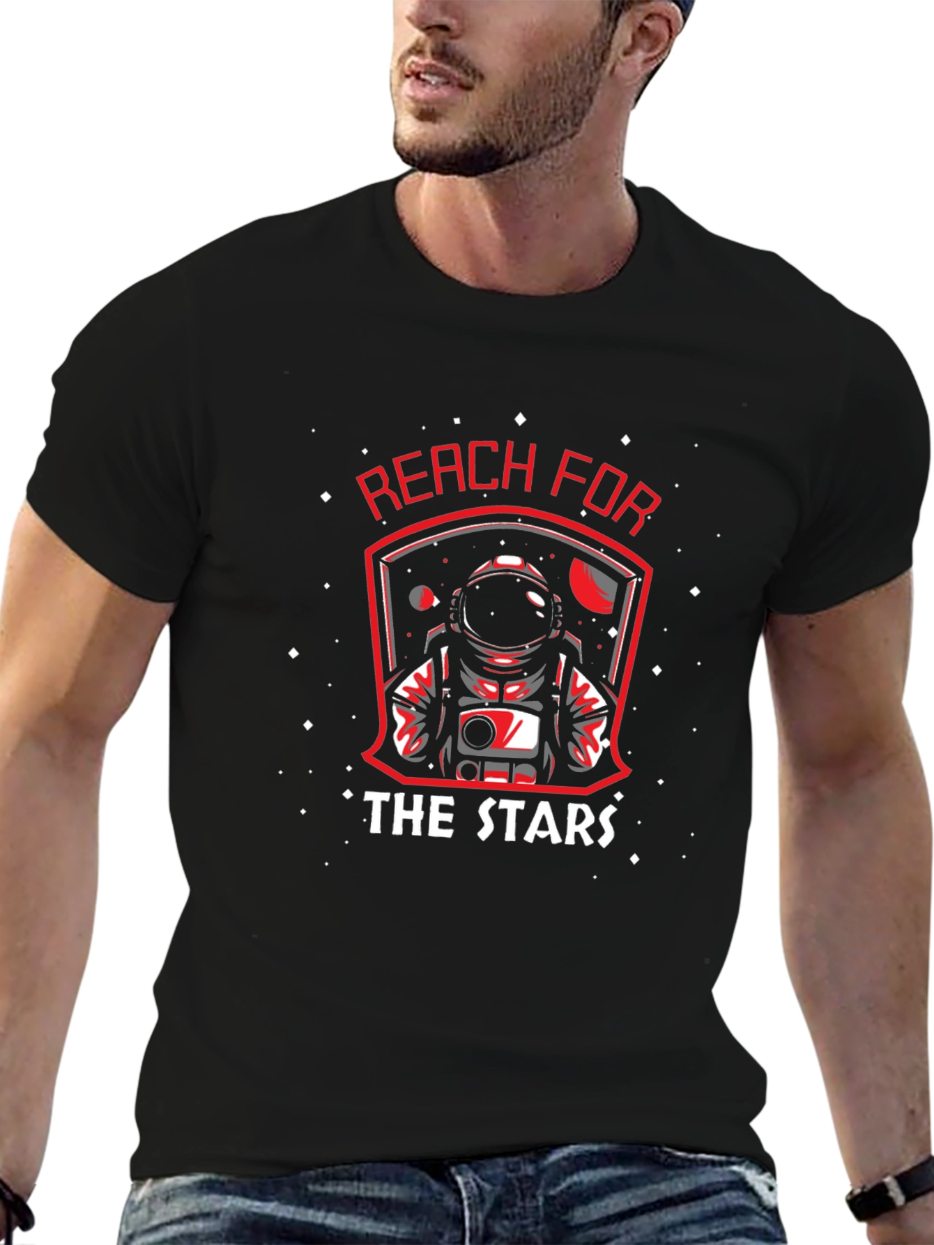 Reach for the Stars Astronaut Graphic Black T-Shirt
