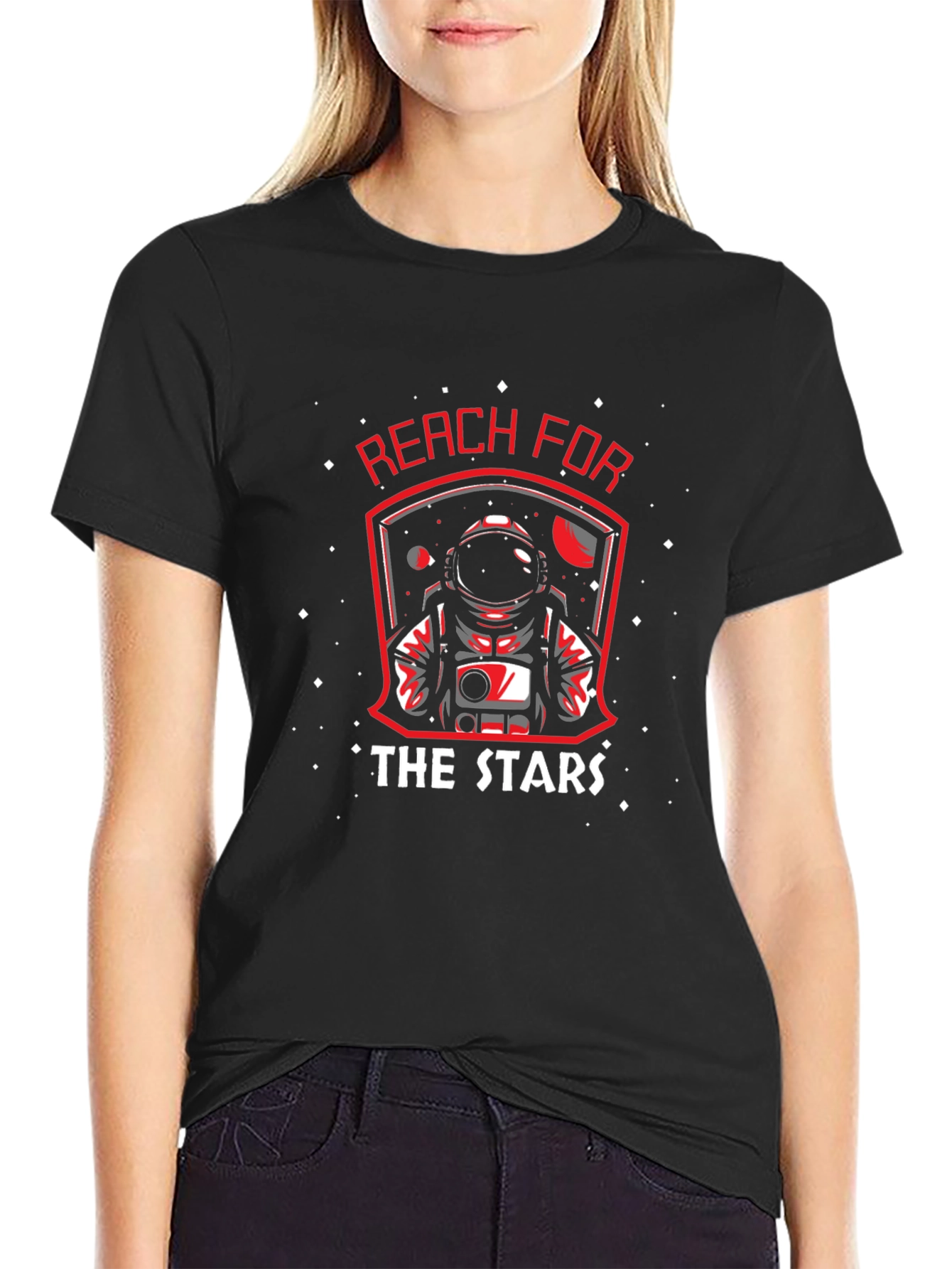 Reach for the Stars Astronaut Graphic Black T-Shirt