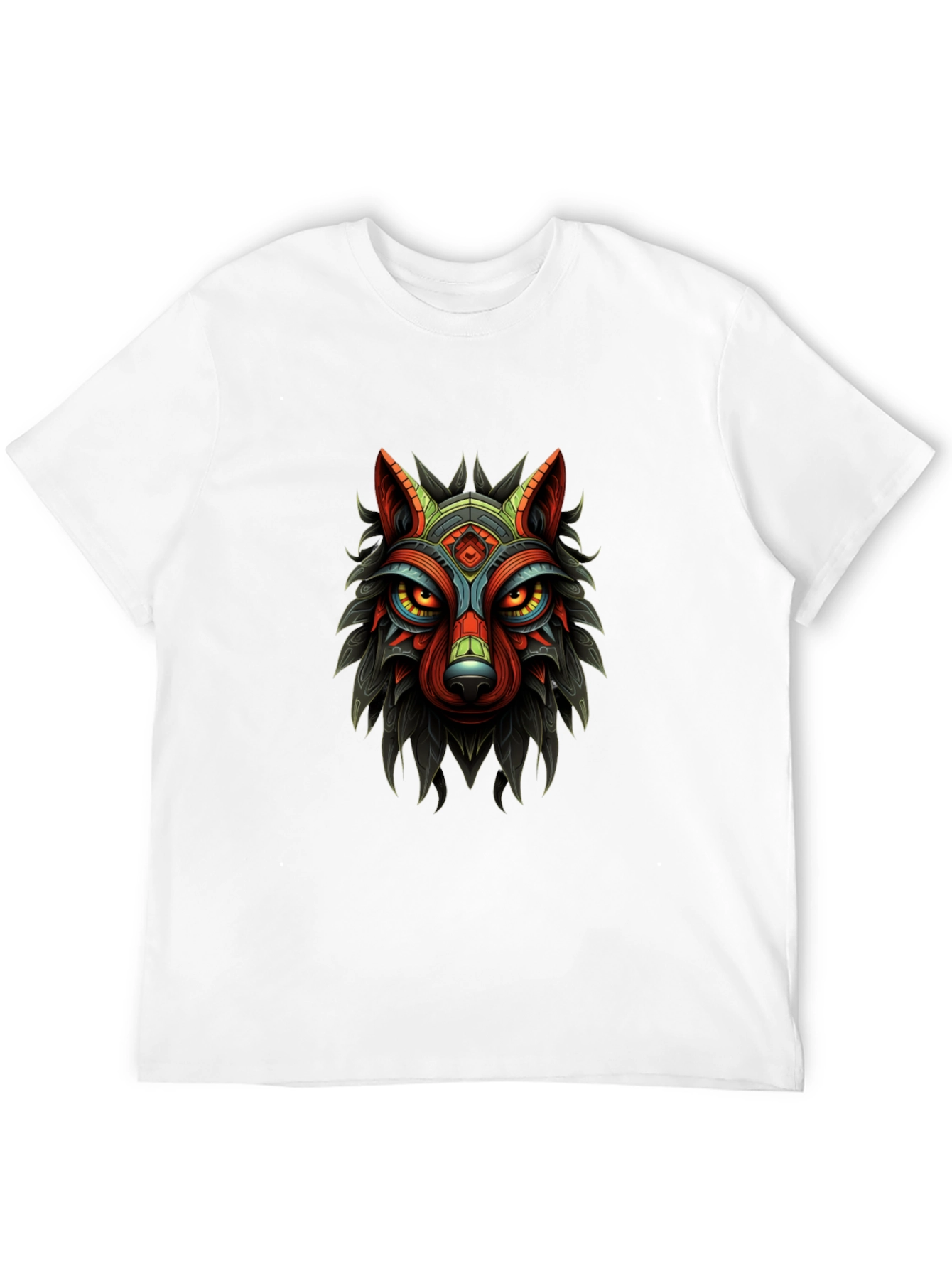 Tribal Wolf Graphic Print Black T-Shirt