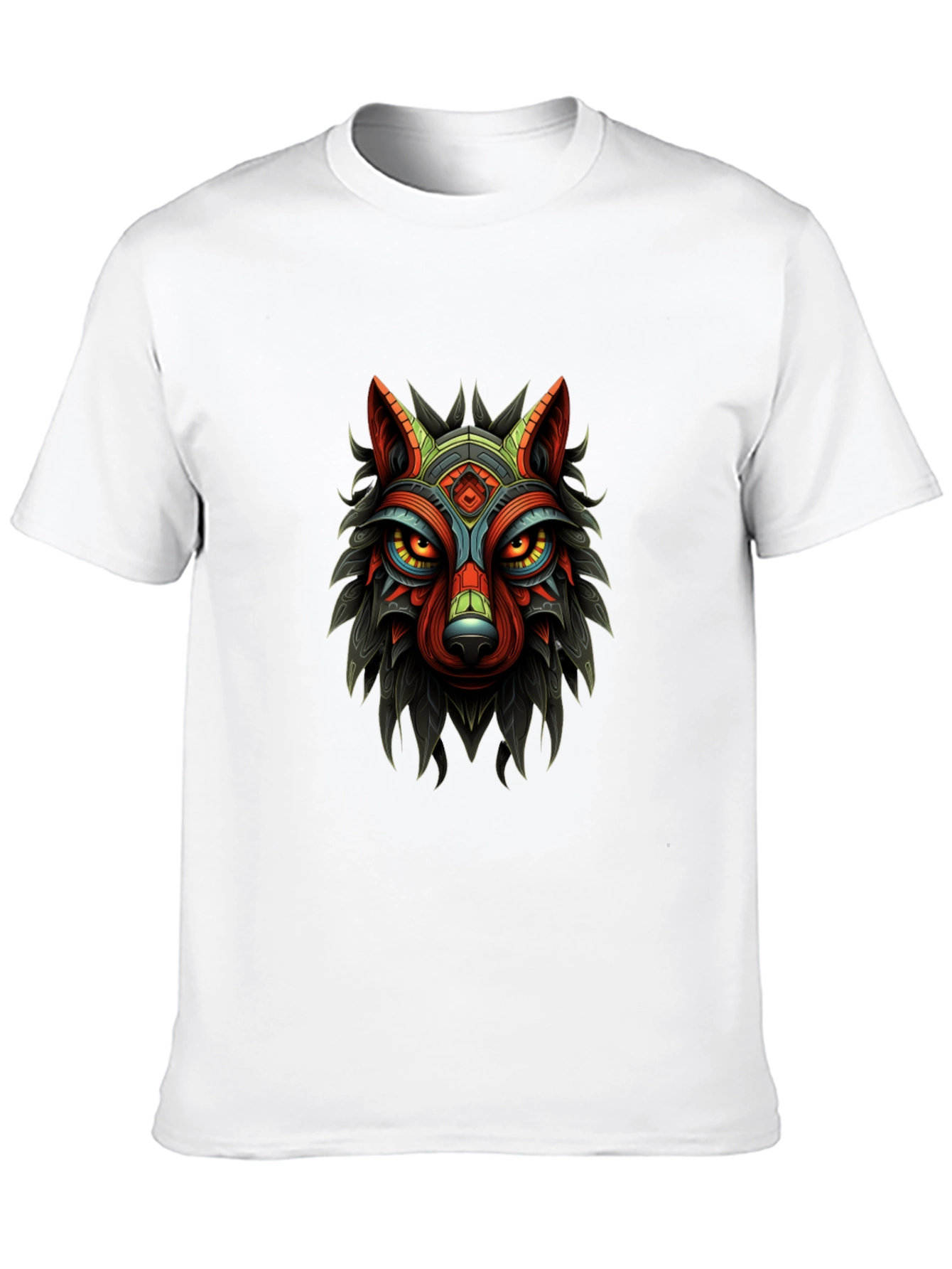Tribal Wolf Graphic Print Black T-Shirt