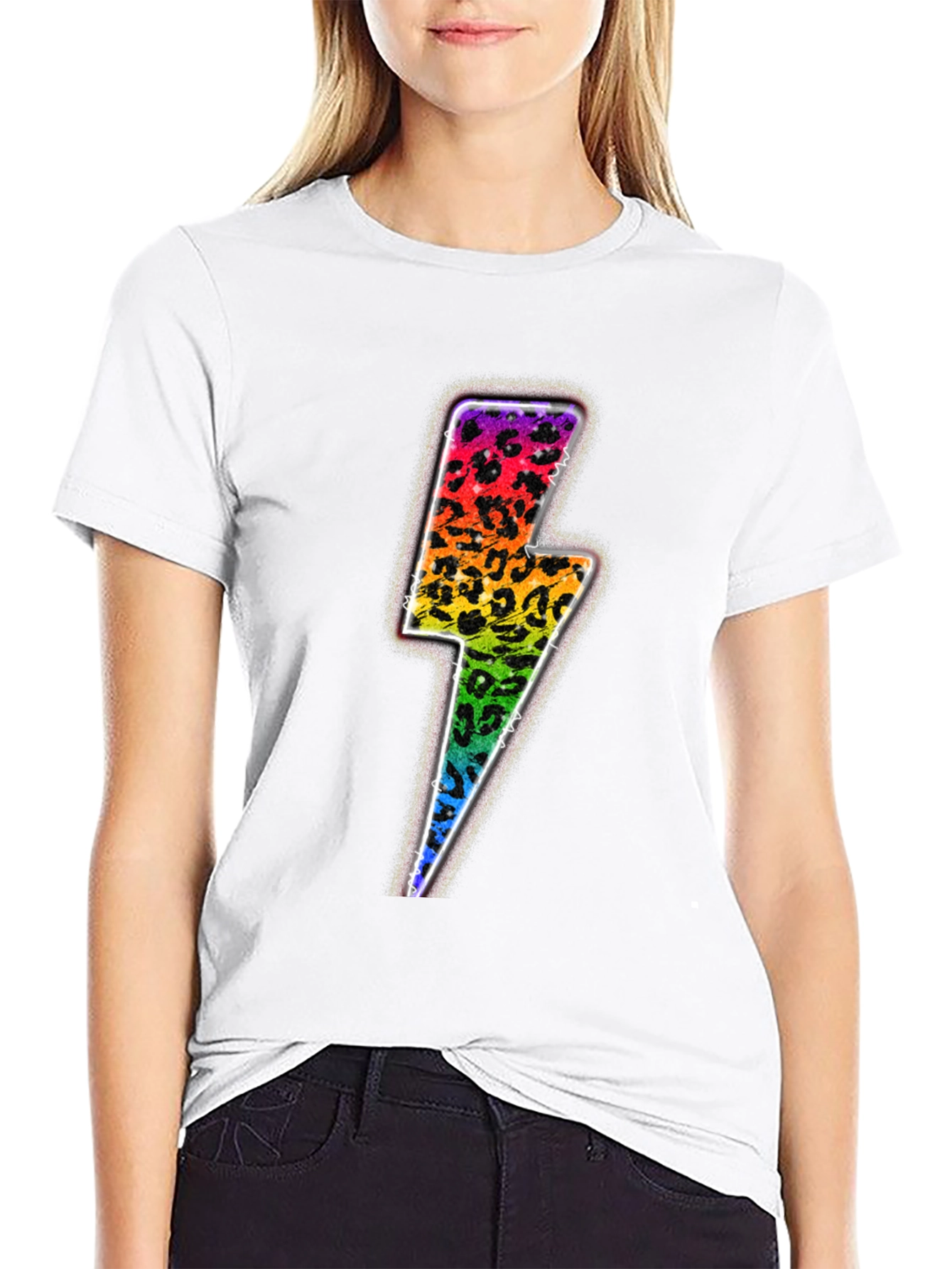 Rainbow Leopard Lightning Bolt Graphic Tee