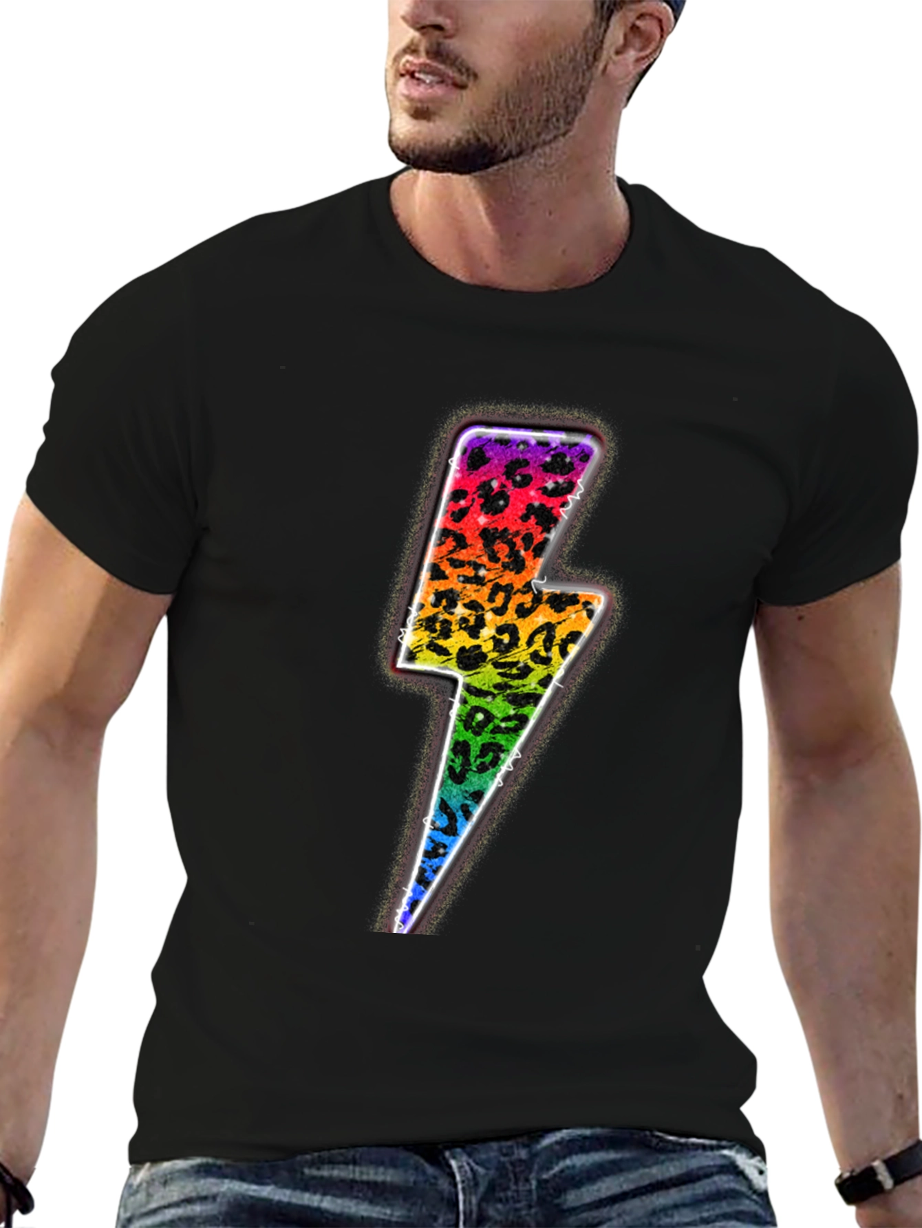 Rainbow Leopard Lightning Bolt Graphic Tee