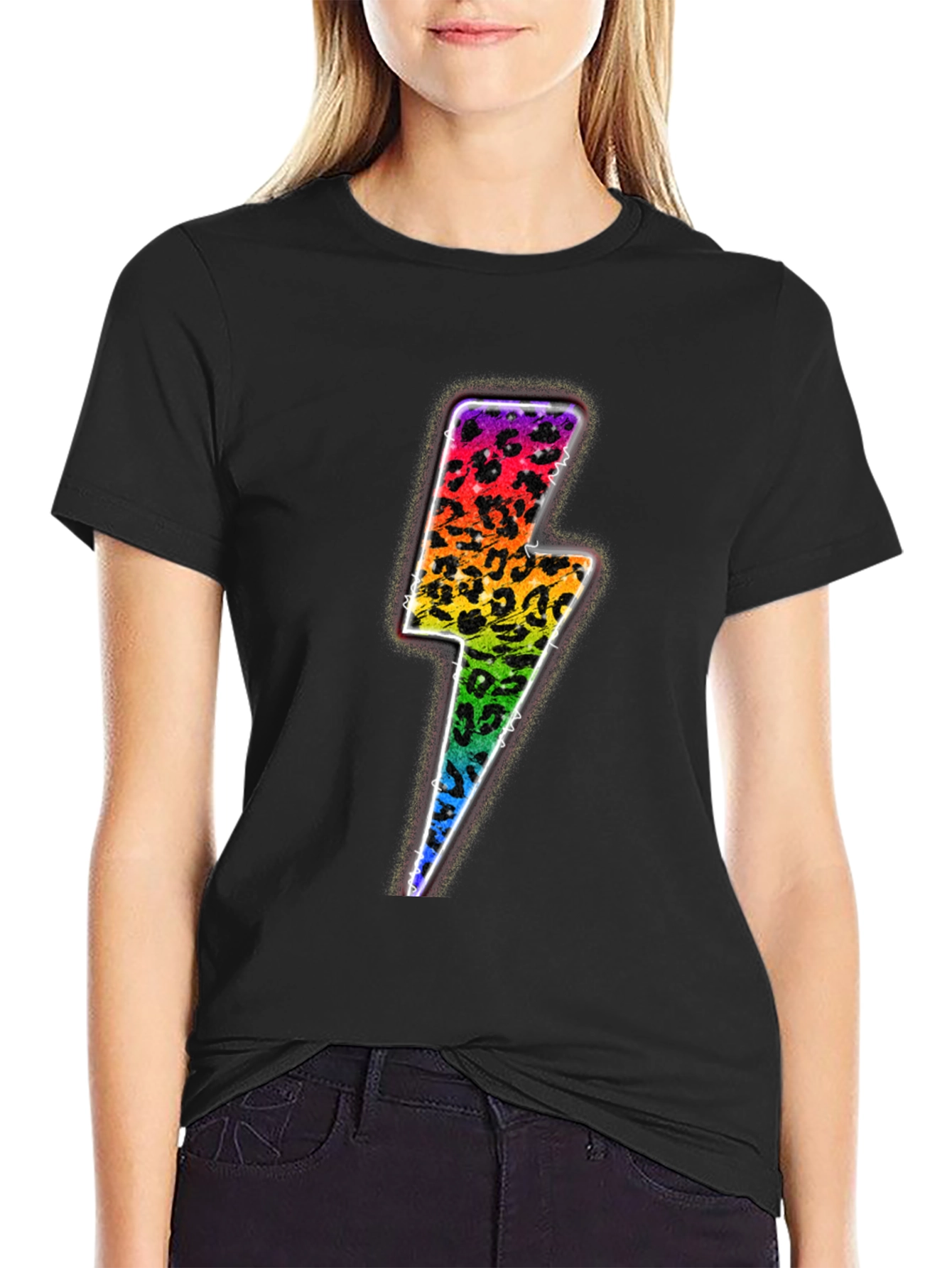 Rainbow Leopard Lightning Bolt Graphic Tee