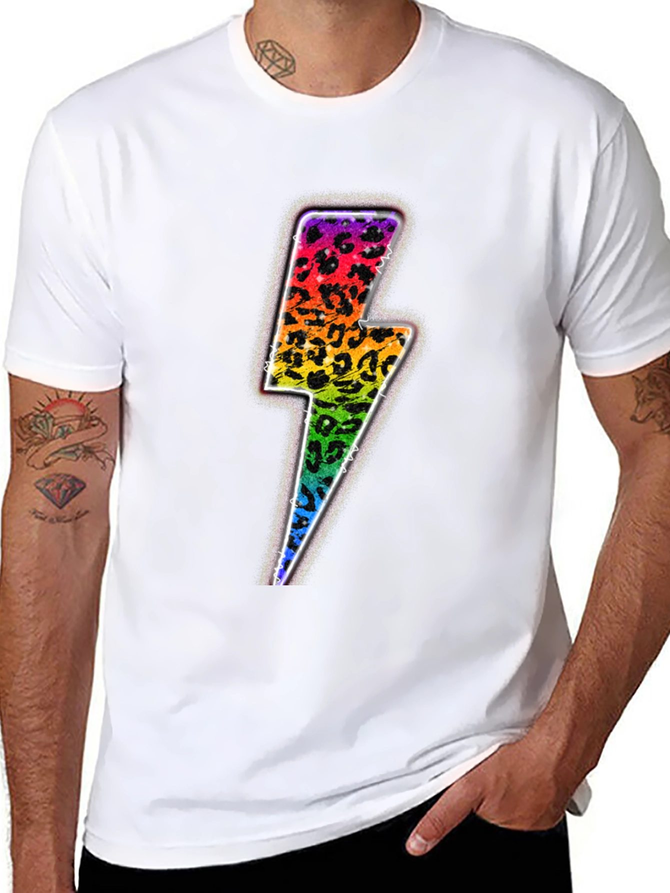 Rainbow Leopard Lightning Bolt Graphic Tee