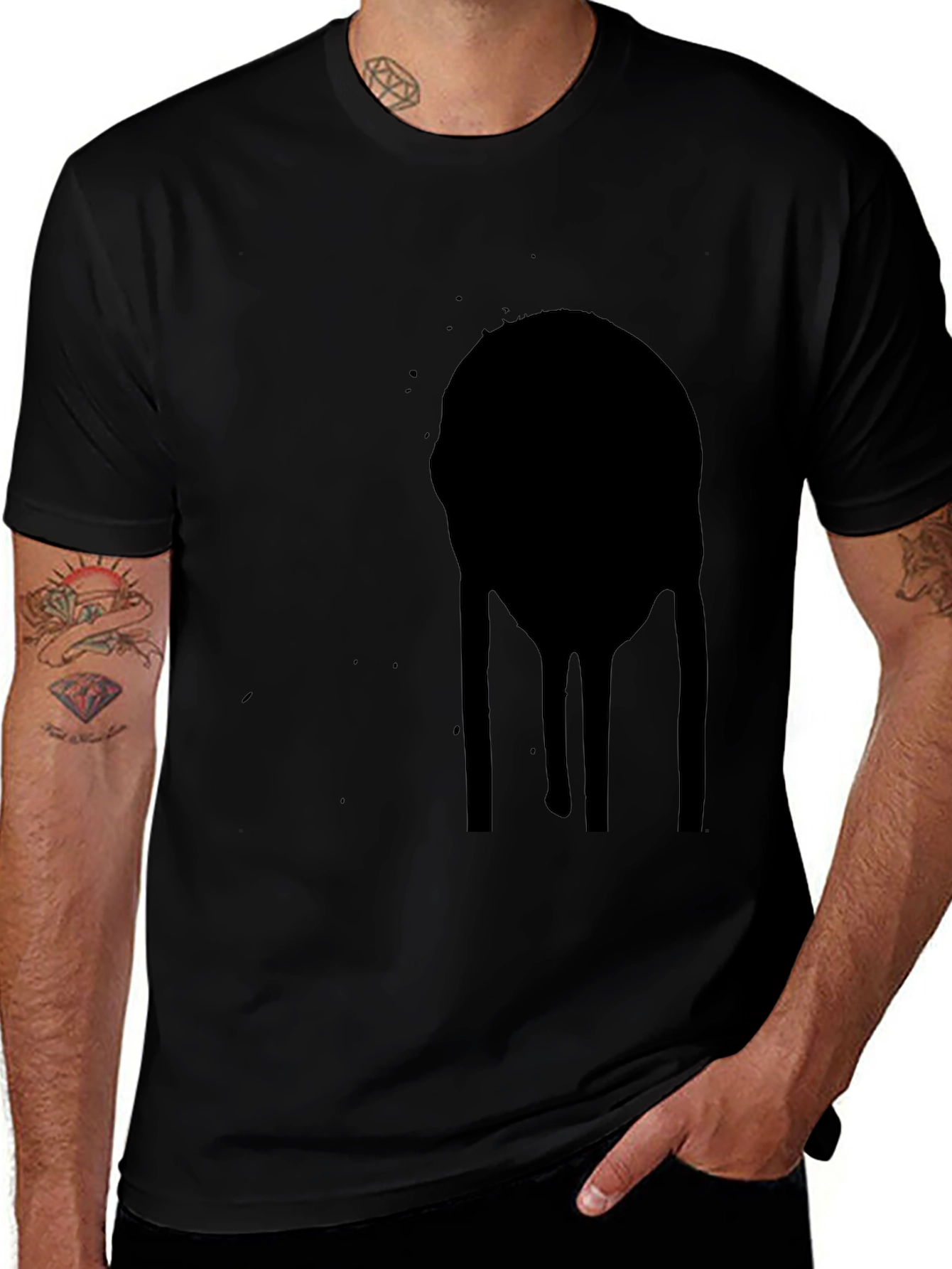 Mens Black Graphic Tee - Abstract Drip Design
