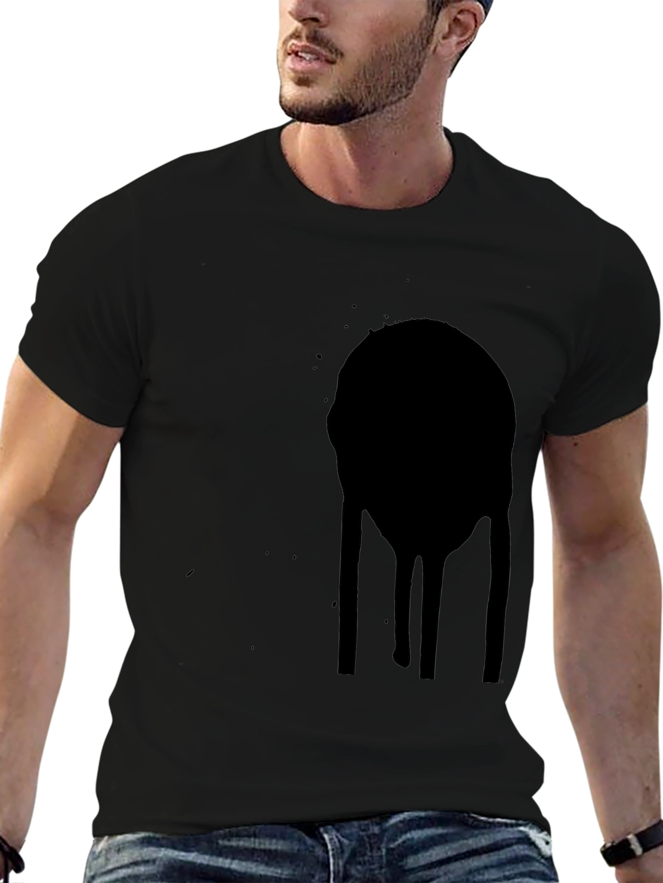Mens Black Graphic Tee - Abstract Drip Design