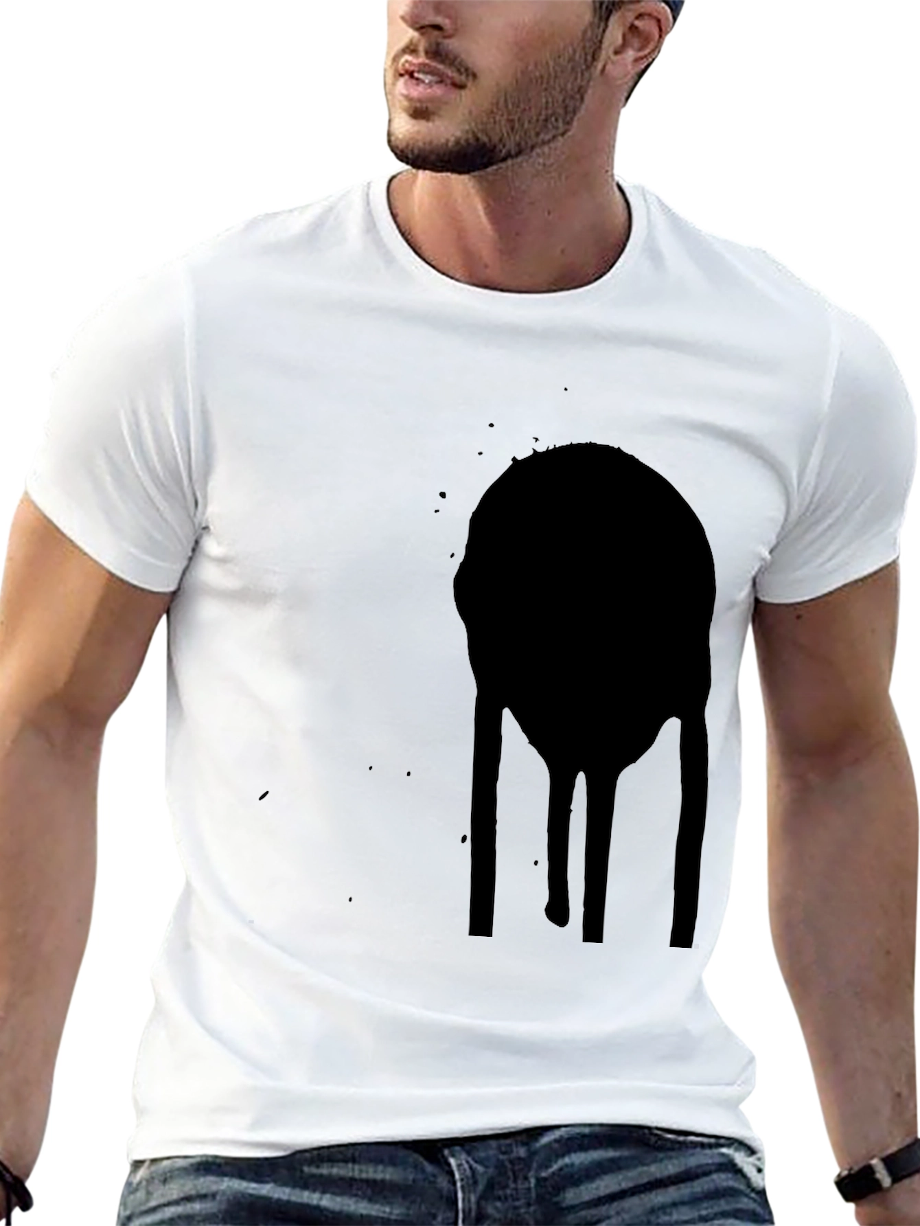 Mens Black Graphic Tee - Abstract Drip Design