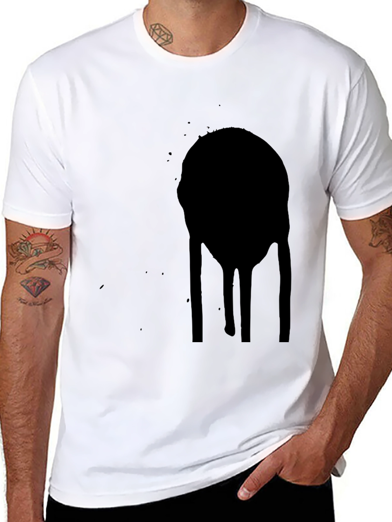 Mens Black Graphic Tee - Abstract Drip Design