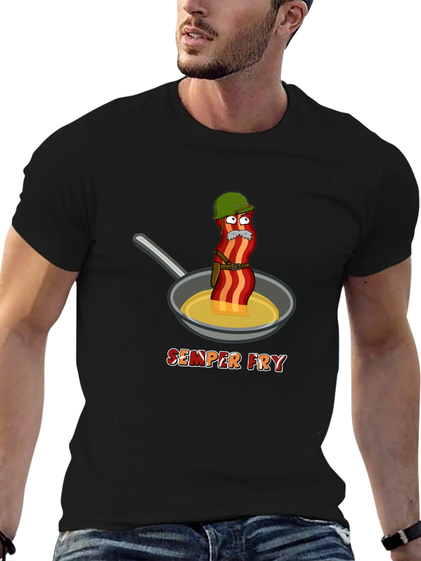 Semper Fry T-Shirt - Funny Bacon Design