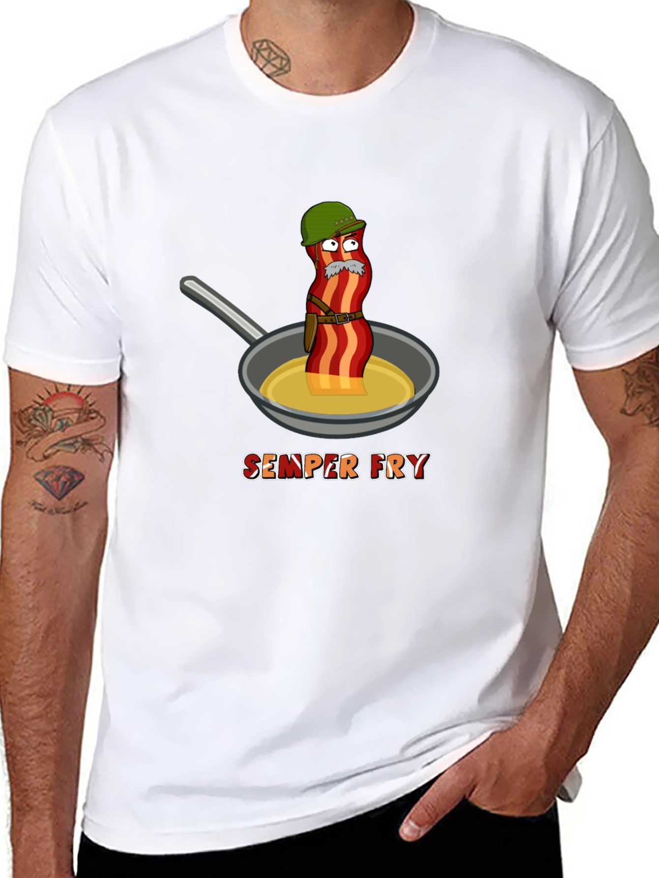 Semper Fry T-Shirt - Funny Bacon Design