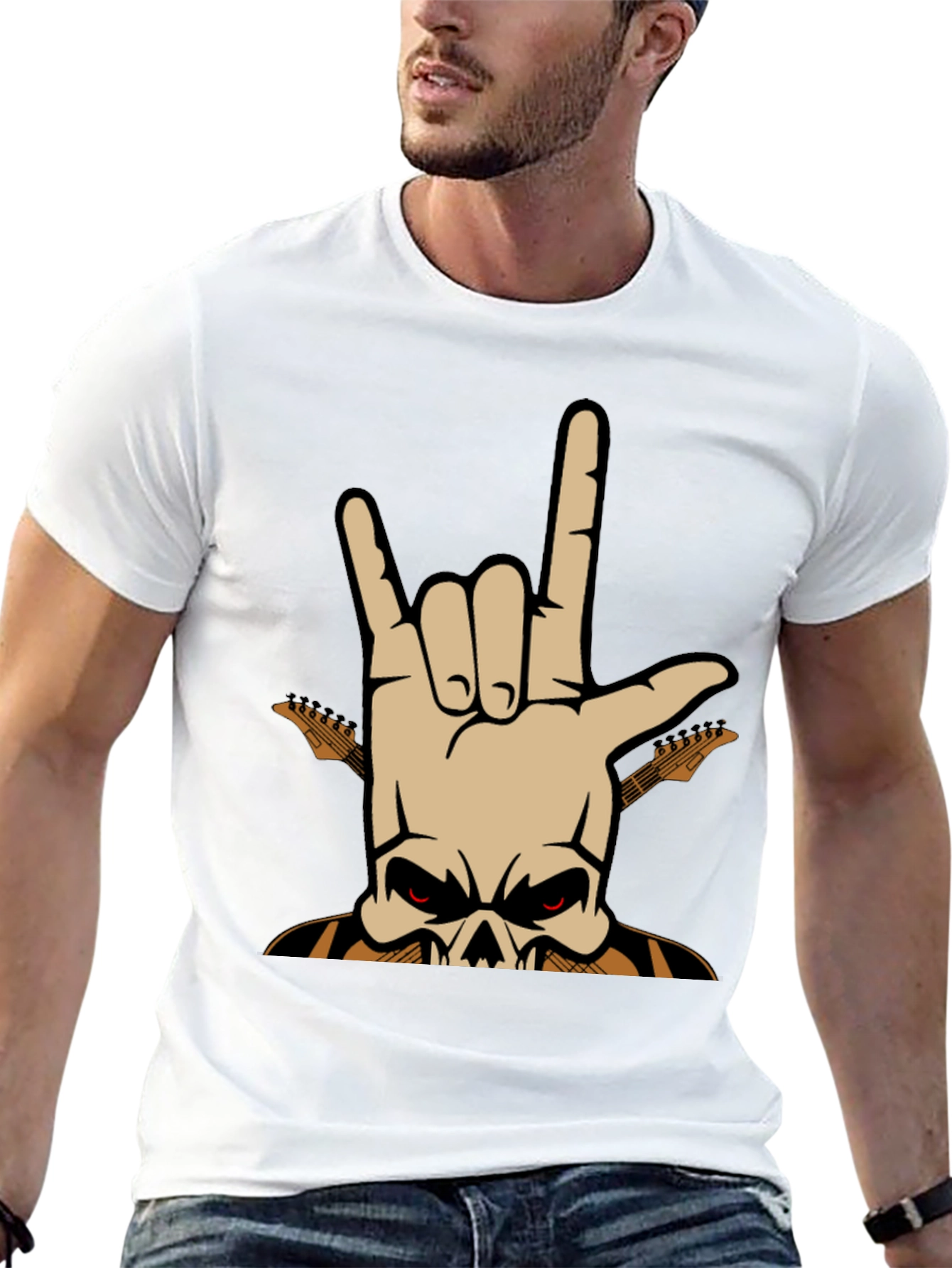 Rock On! Skull Guitar Graphic T-Shirt