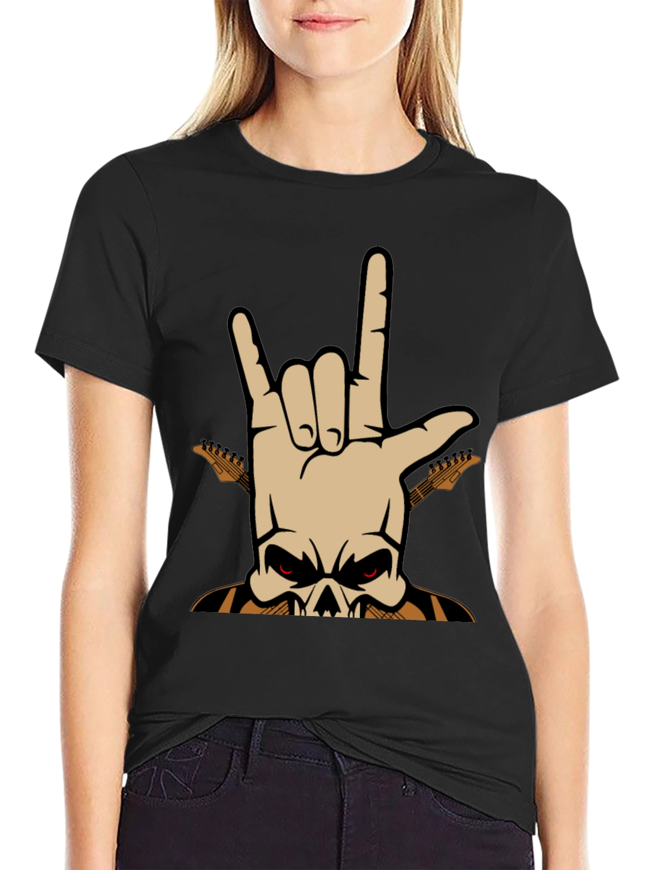 Rock On! Skull Guitar Graphic T-Shirt