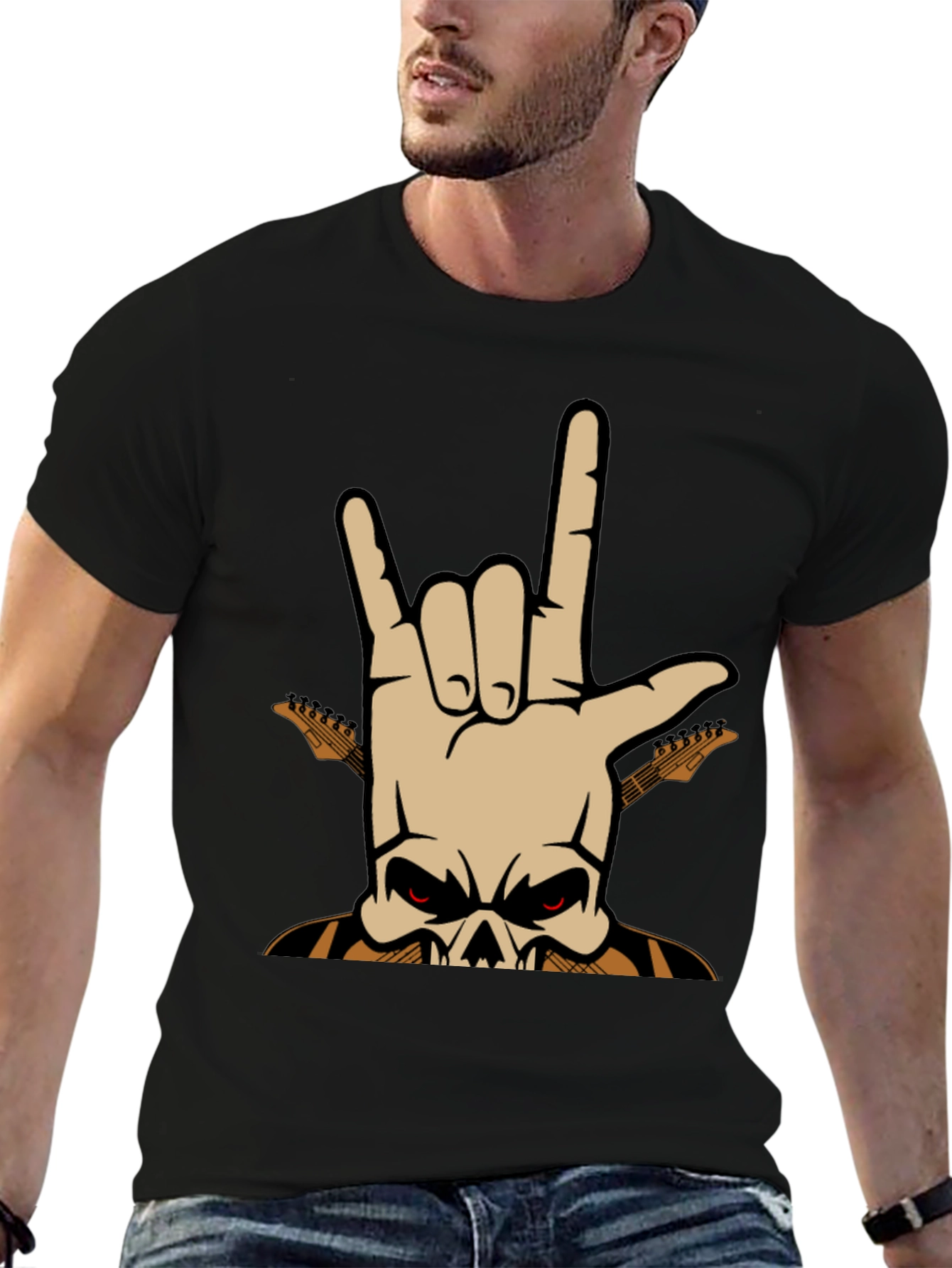 Rock On! Skull Guitar Graphic T-Shirt