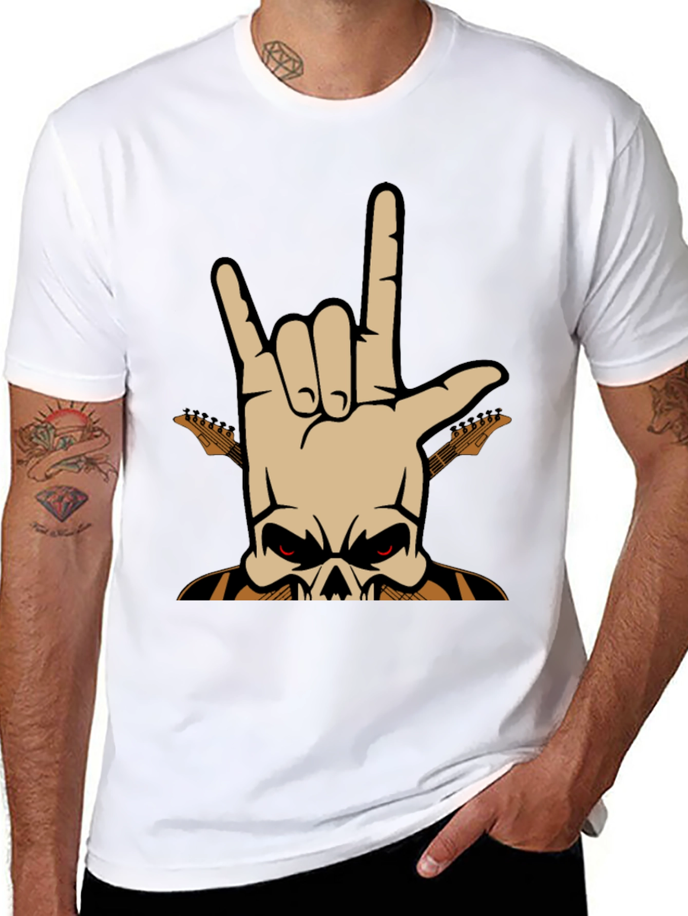 Rock On! Skull Guitar Graphic T-Shirt