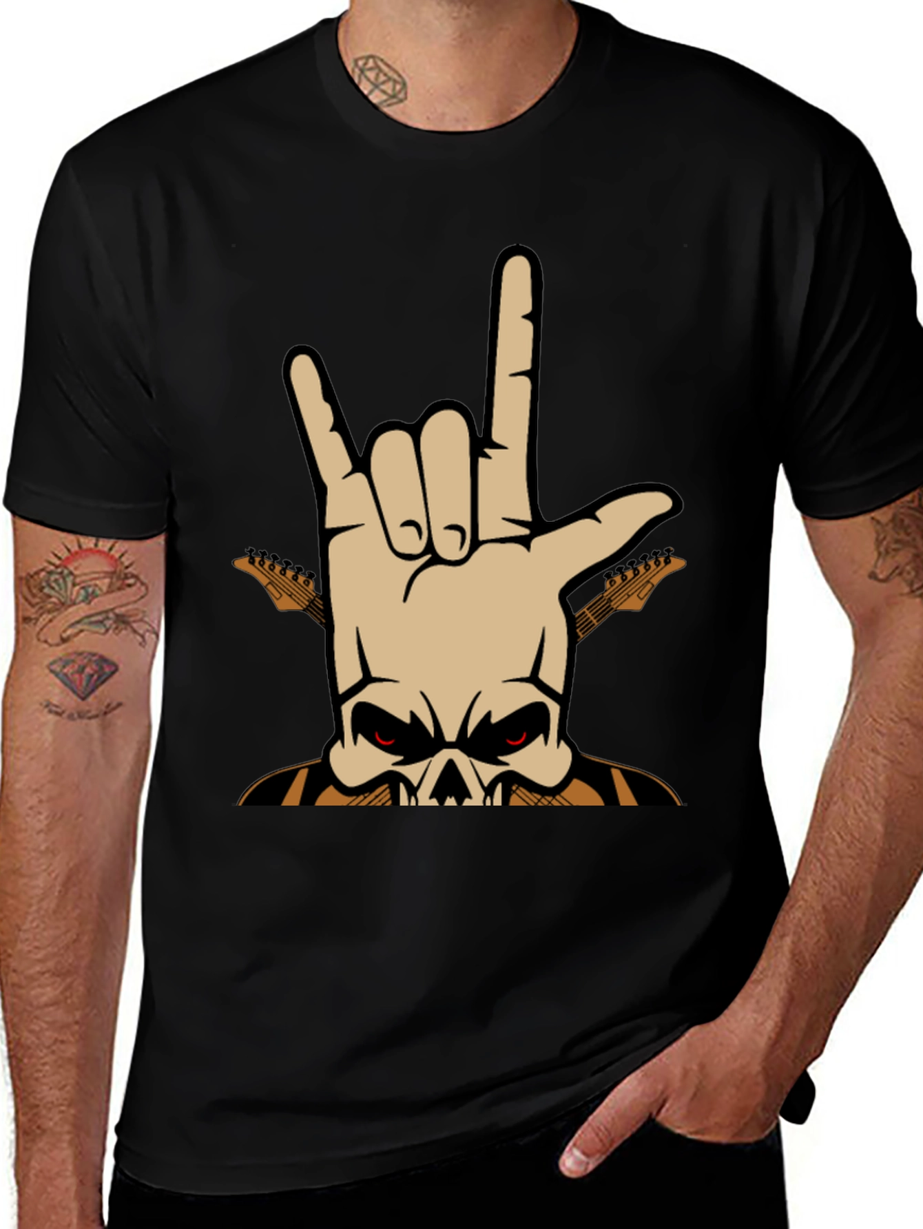 Rock On! Skull Guitar Graphic T-Shirt