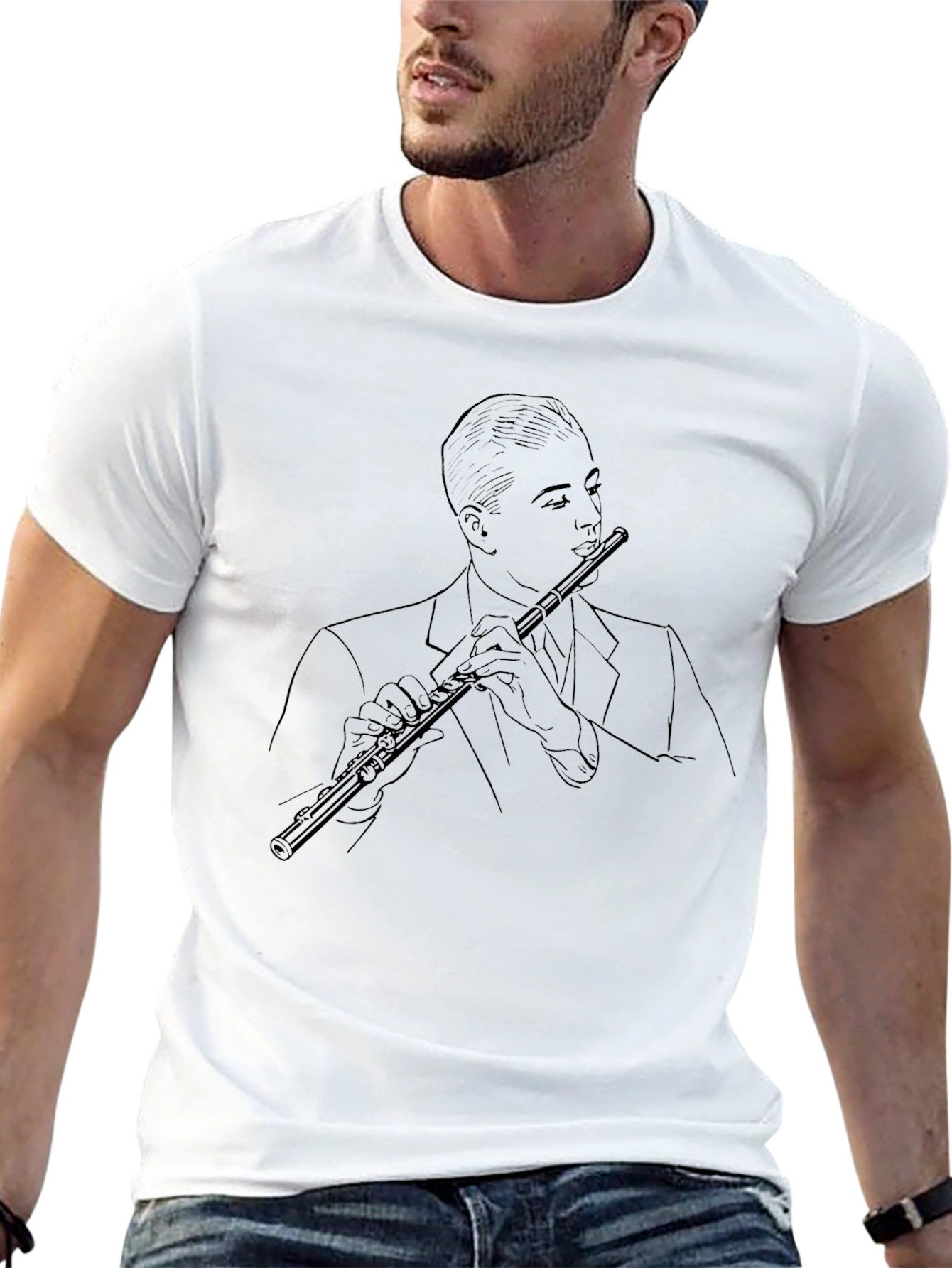 Jazz Flute Player Graphic Tee - Stylish Black T-Shirt