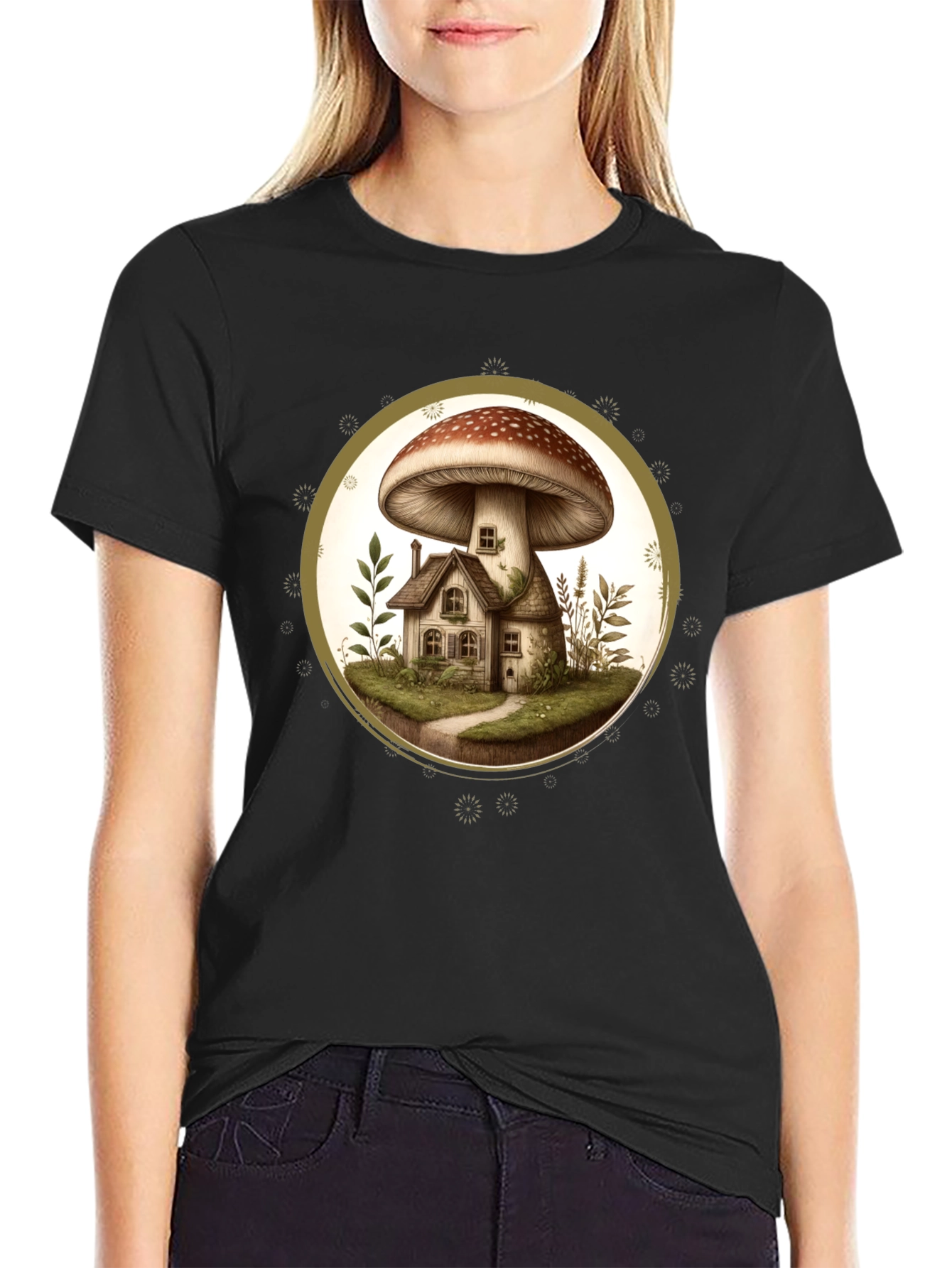 Mushroom House T-Shirt - Unique Nature Design