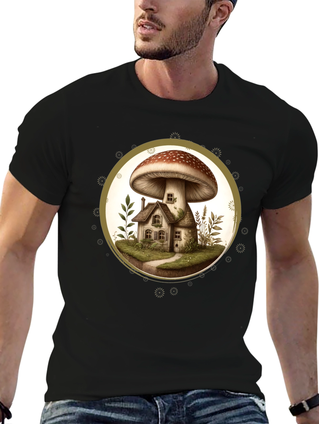 Mushroom House T-Shirt - Unique Nature Design