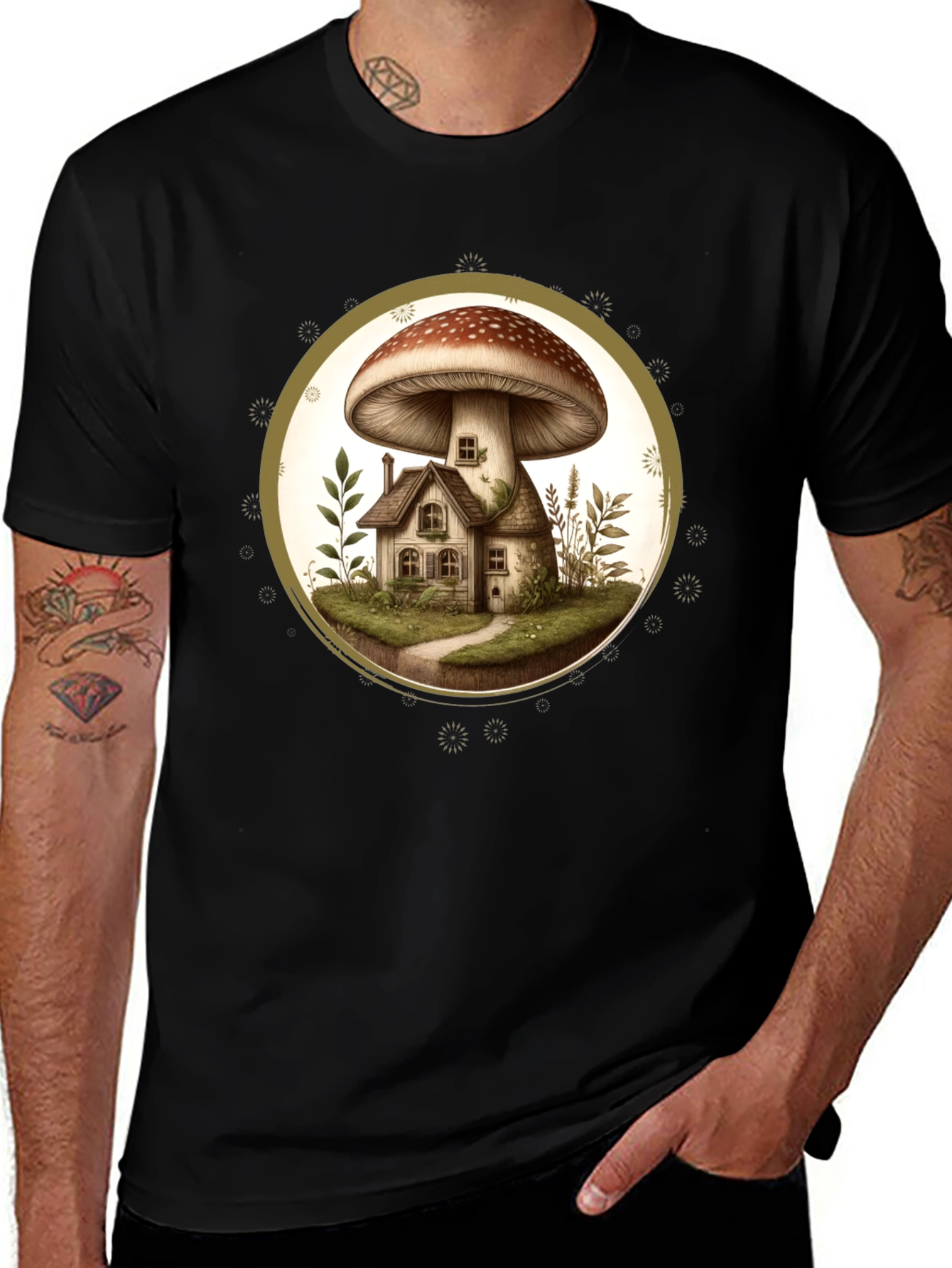 Mushroom House T-Shirt - Unique Nature Design