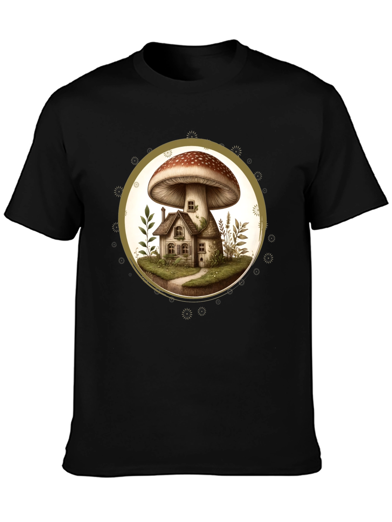 Mushroom House T-Shirt - Unique Nature Design