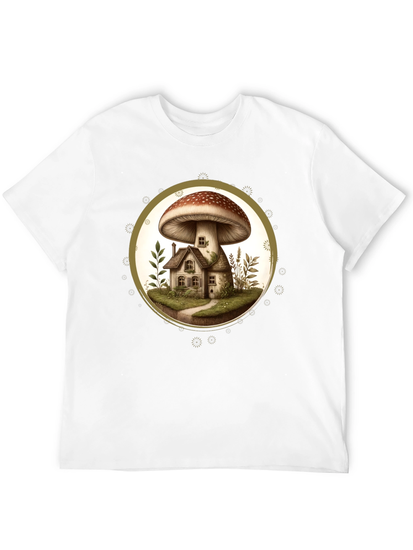 Mushroom House T-Shirt - Unique Nature Design
