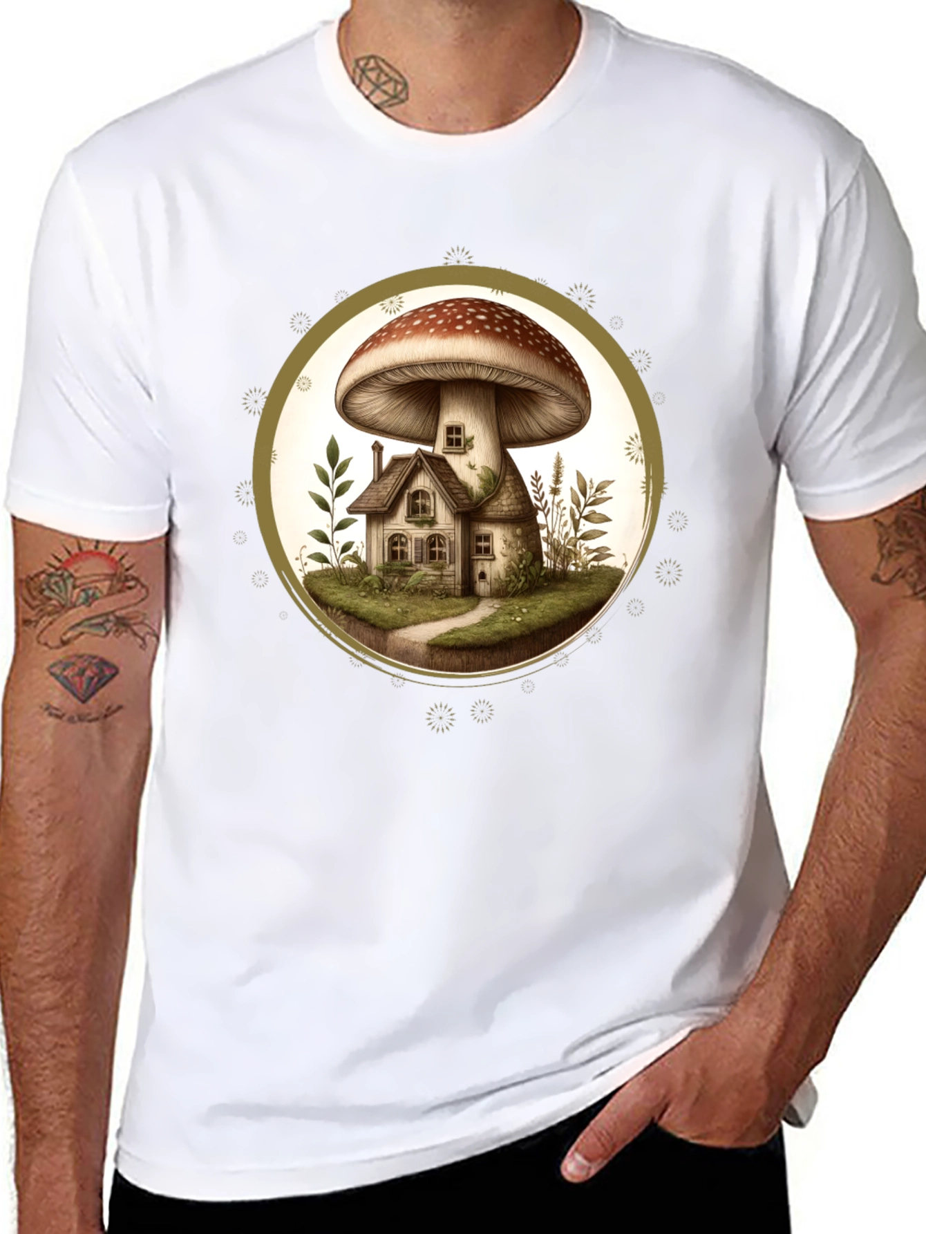 Mushroom House T-Shirt - Unique Nature Design