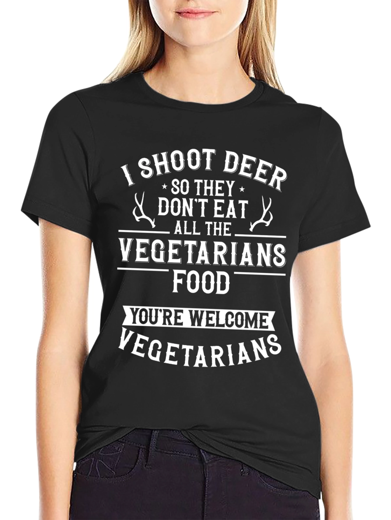 I Shoot Deer Vegetarian Food Funny T-Shirt
