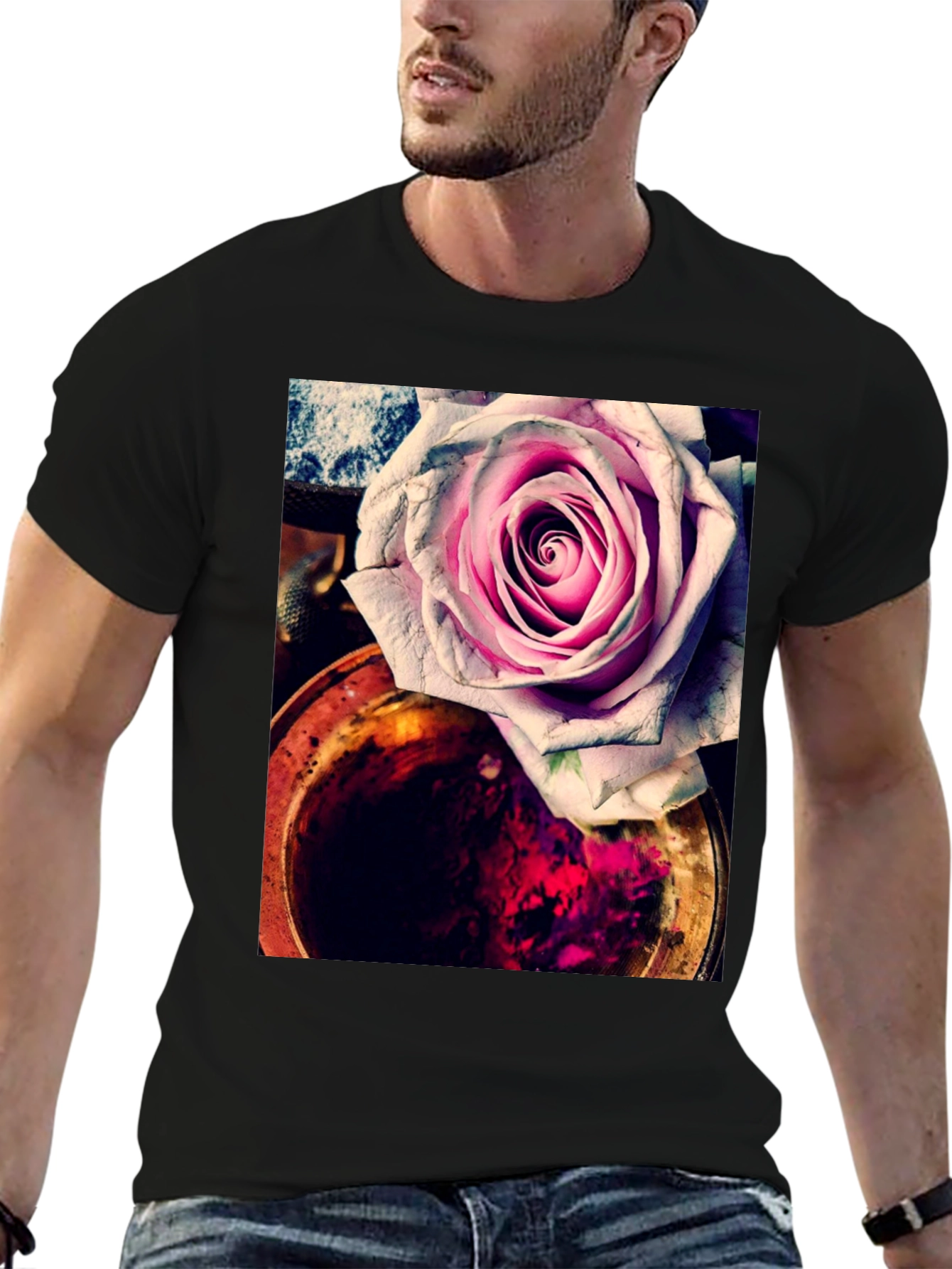 Floral Rose Graphic Tee - Unique Artistic Print