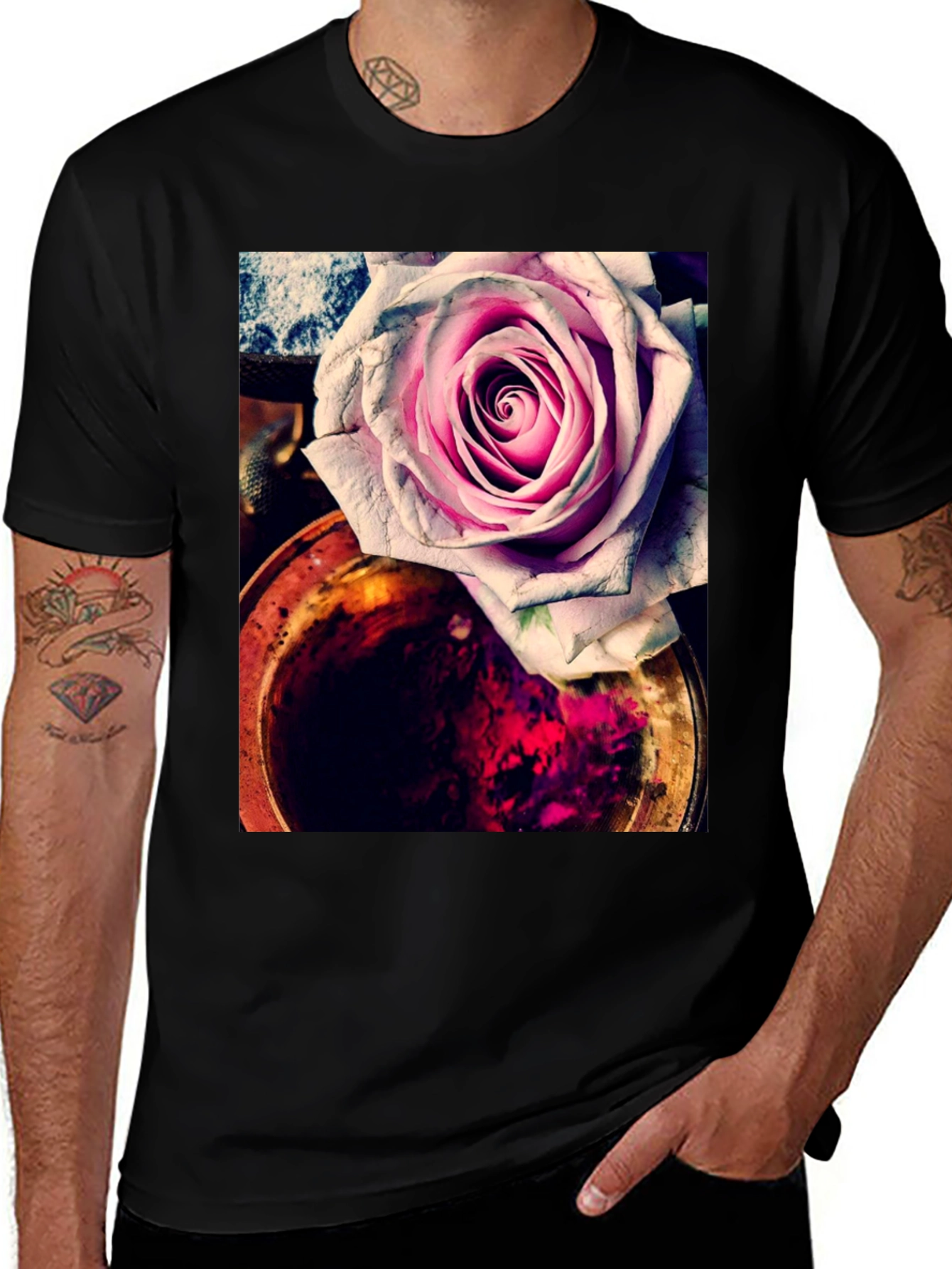 Floral Rose Graphic Tee - Unique Artistic Print
