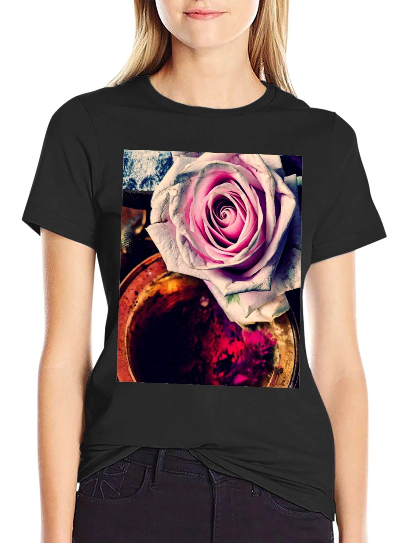 Floral Rose Graphic Tee - Unique Artistic Print