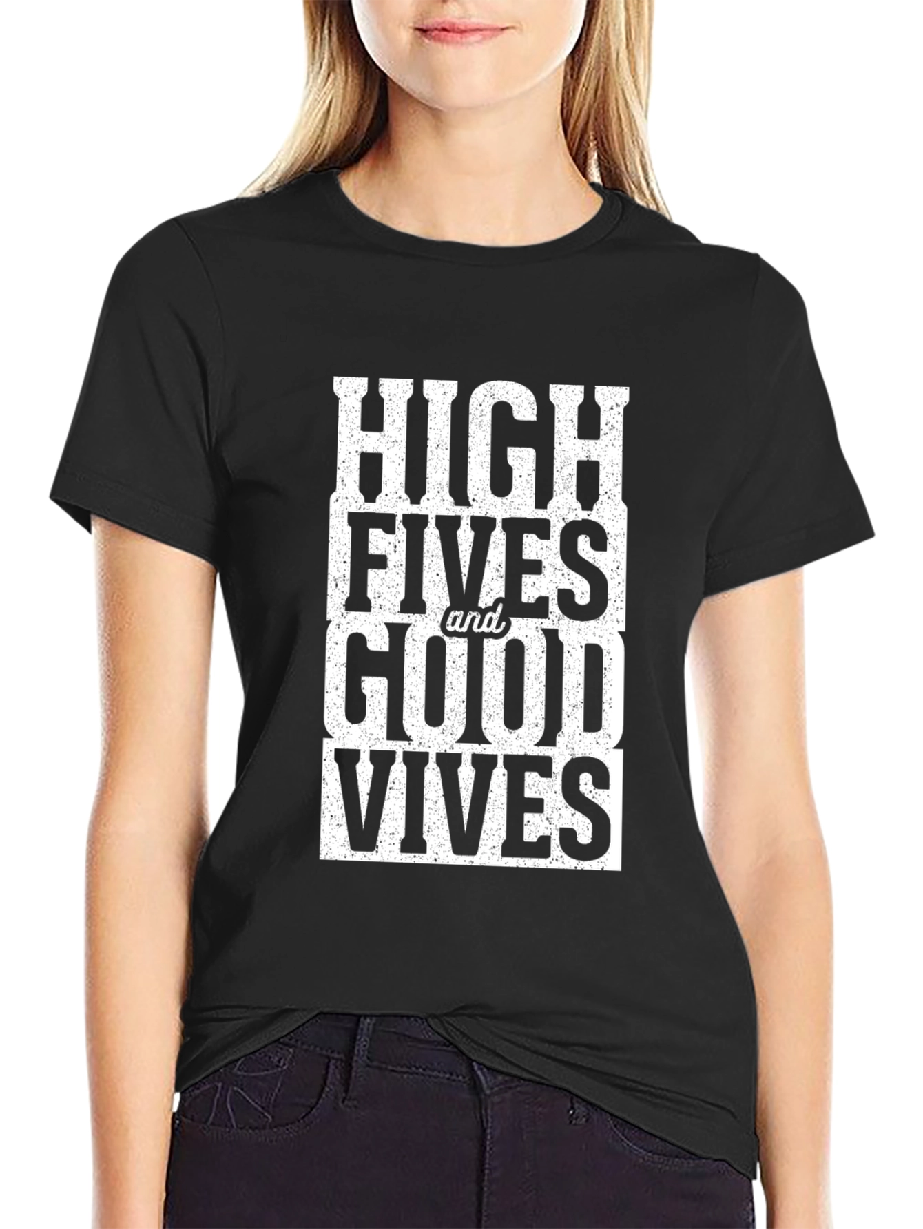 High Fives & Good Vibes Black Graphic Tee