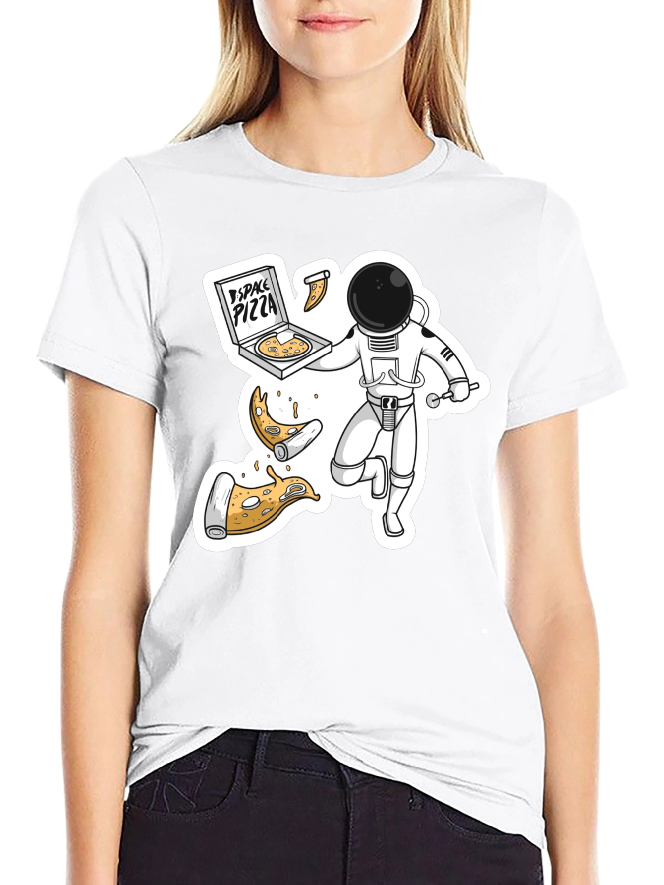 Space Pizza Black T-Shirt - Astronaut Delivery!