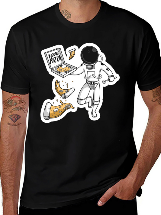 Space Pizza Black T-Shirt - Astronaut Delivery!