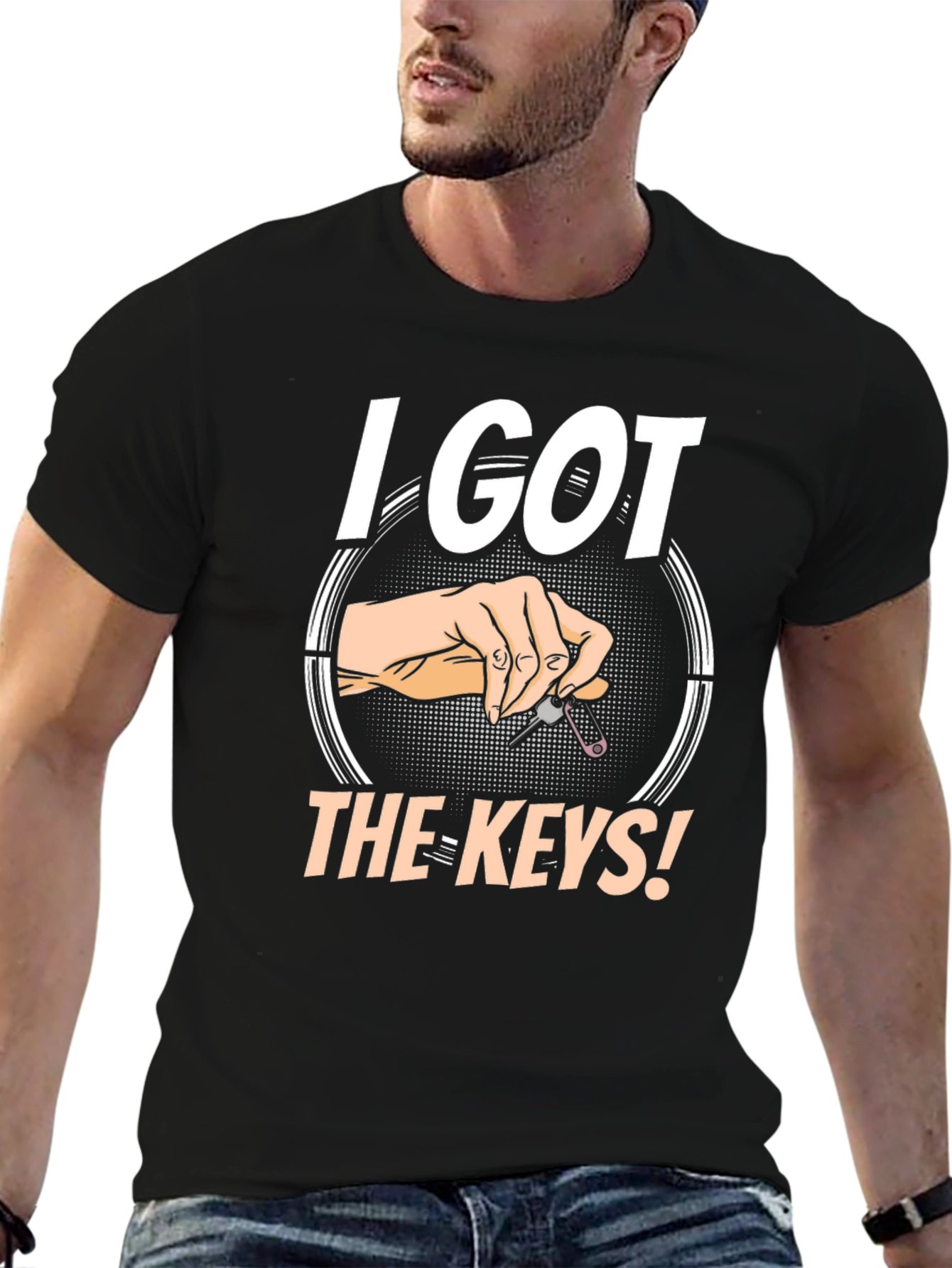 I Got The Keys! Mens Black Graphic T-Shirt