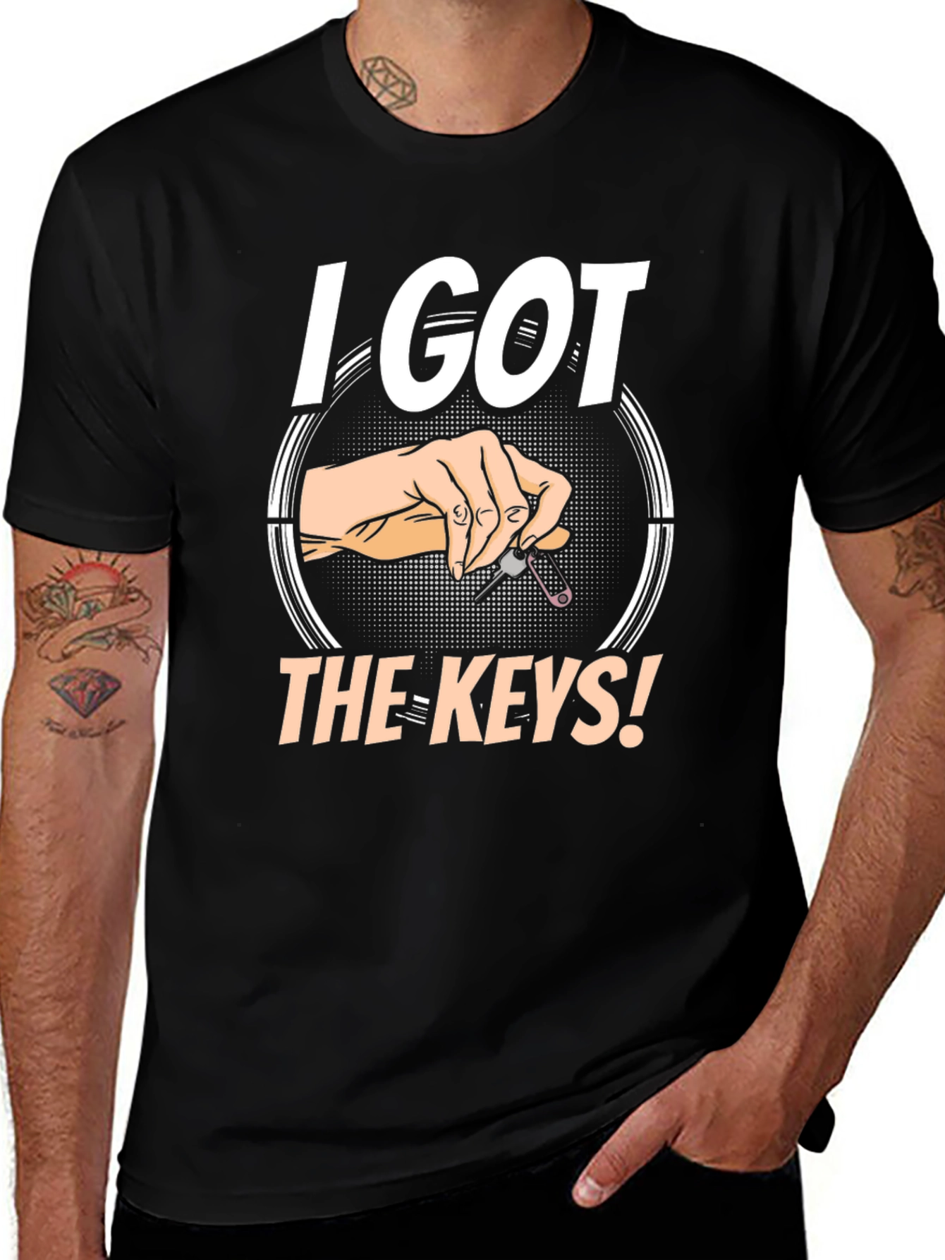 I Got The Keys! Mens Black Graphic T-Shirt