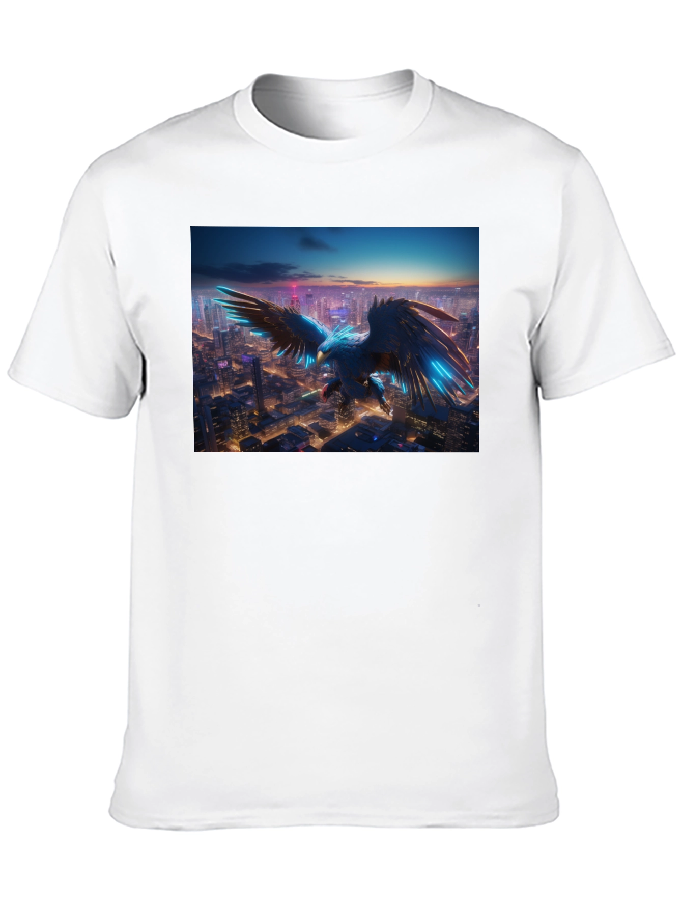 Cyber Eagle Cityscape Black T-Shirt