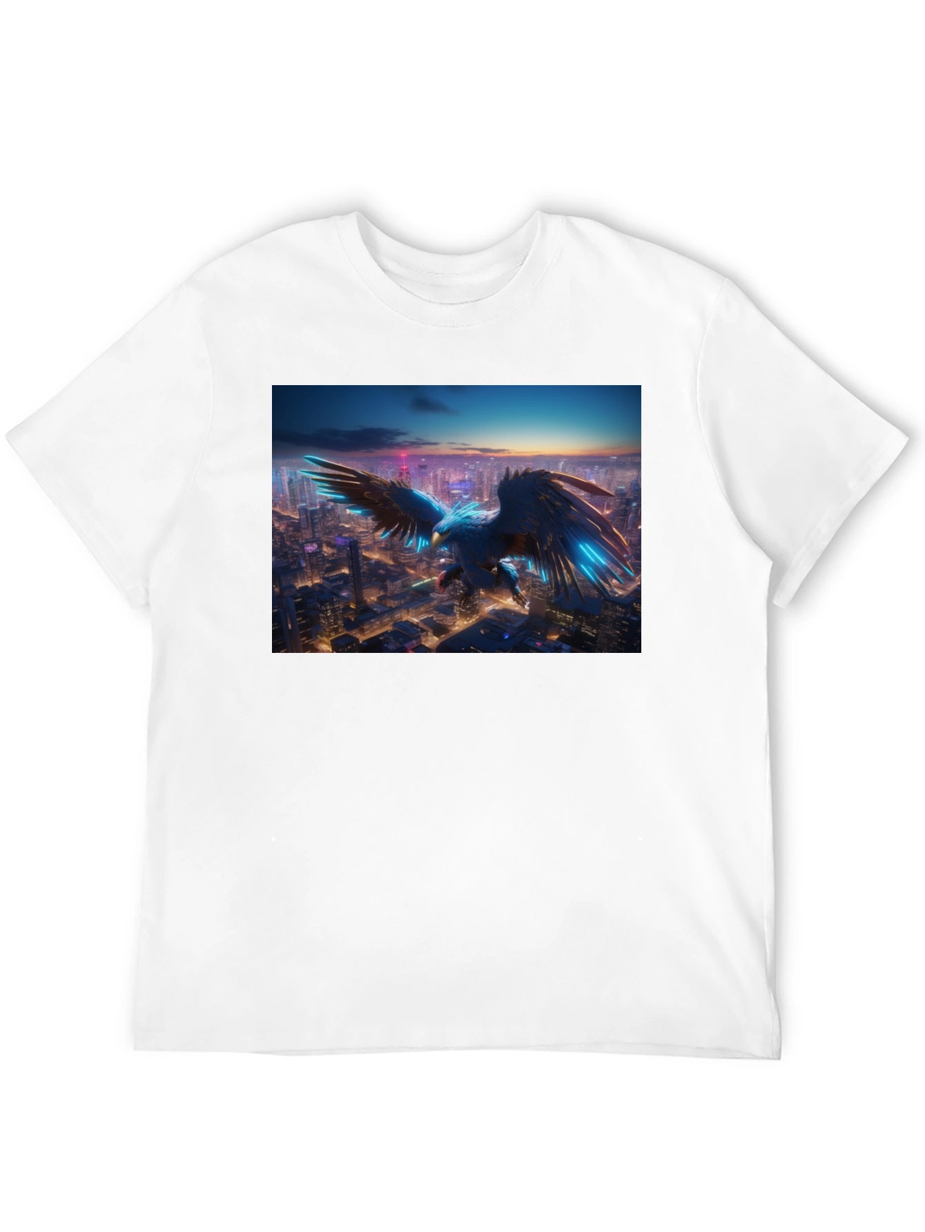 Cyber Eagle Cityscape Black T-Shirt