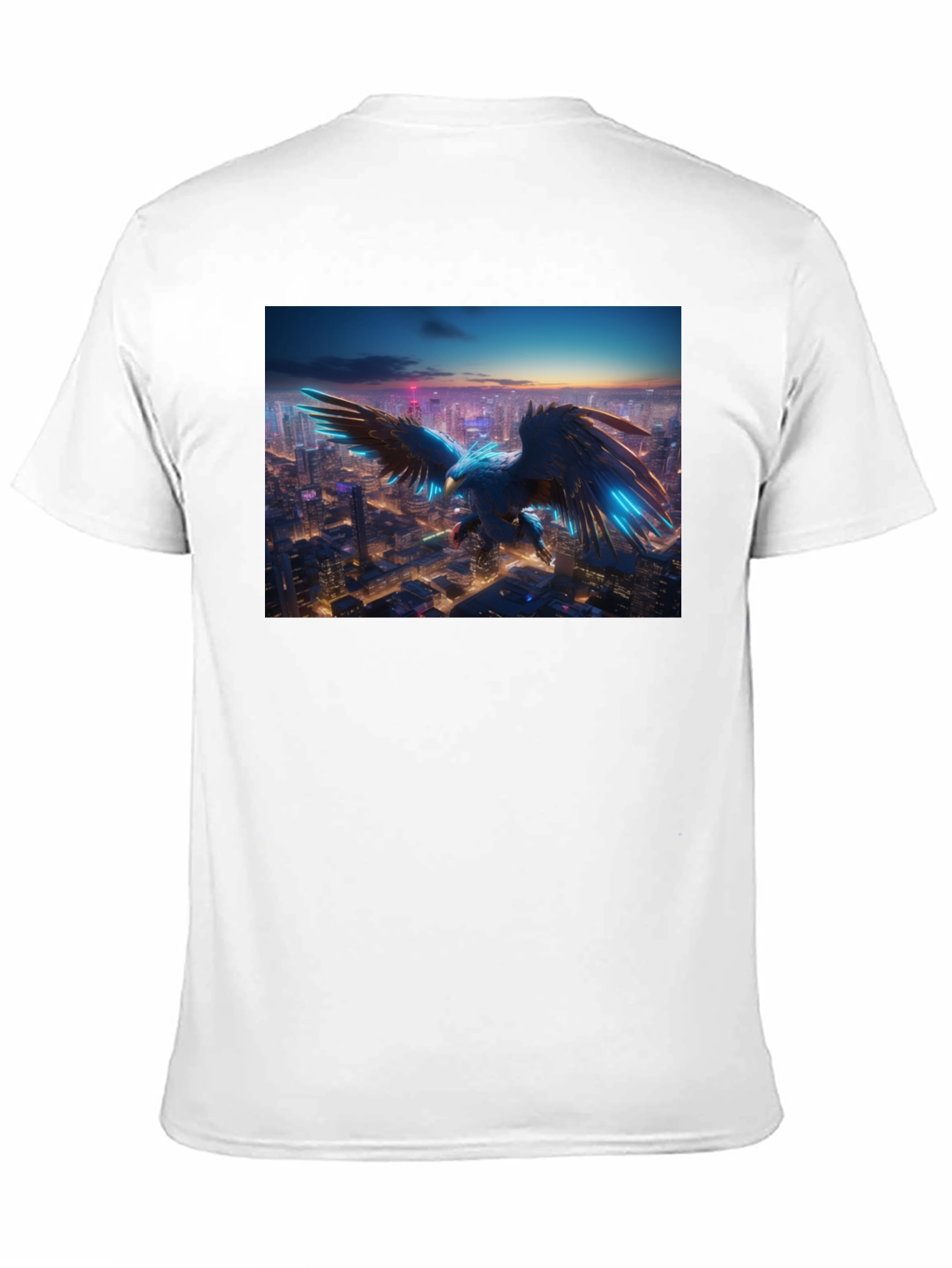 Cyber Eagle Cityscape Black T-Shirt