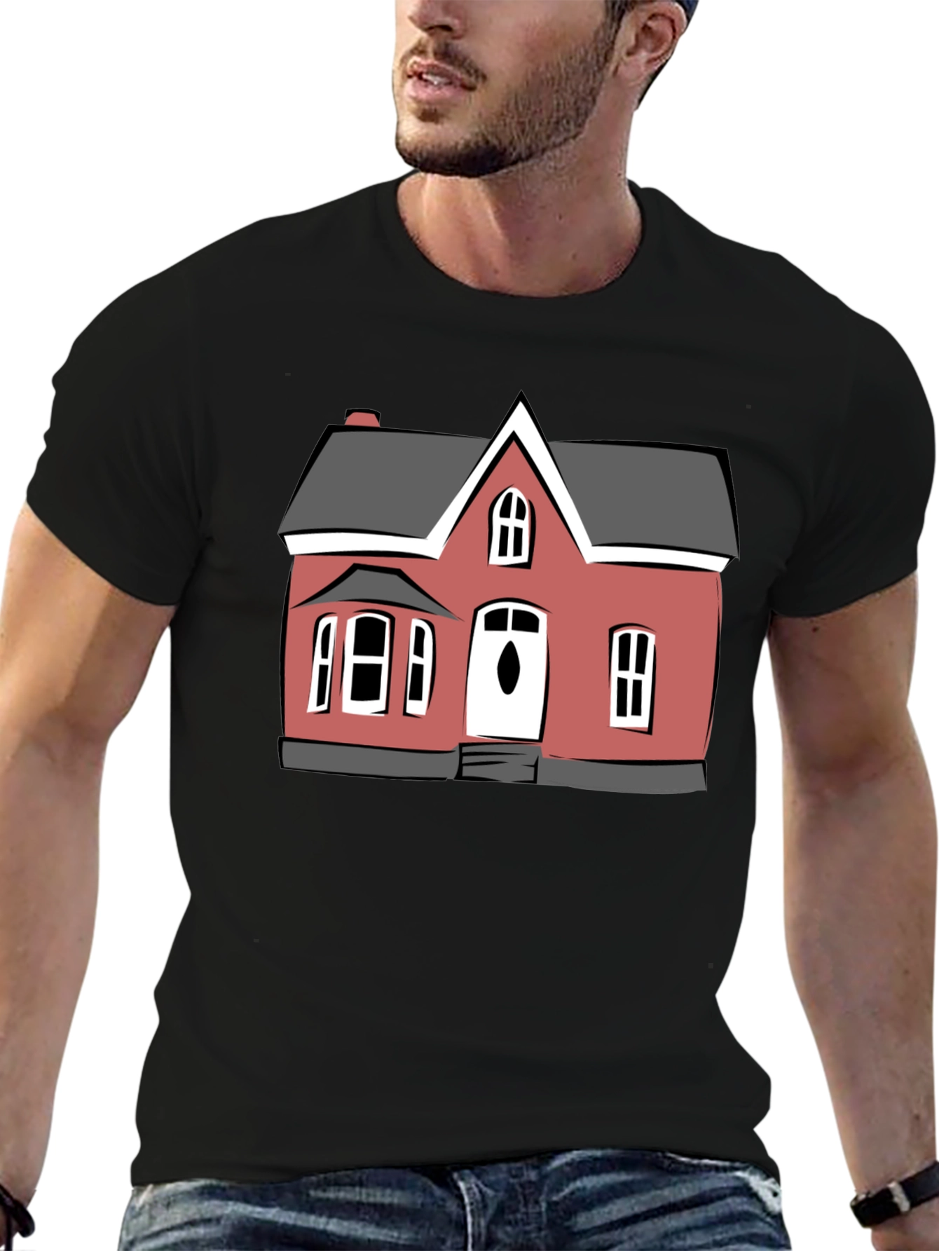 House Graphic Tee - Black Cotton T-Shirt