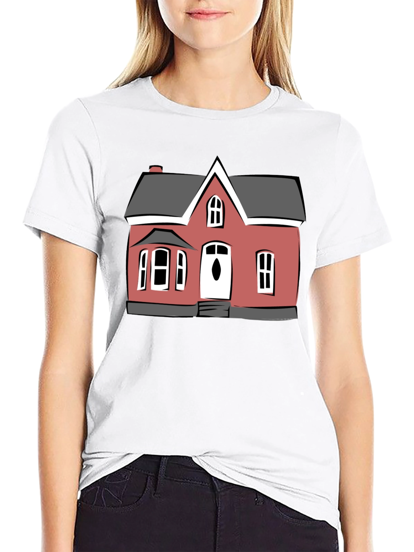 House Graphic Tee - Black Cotton T-Shirt