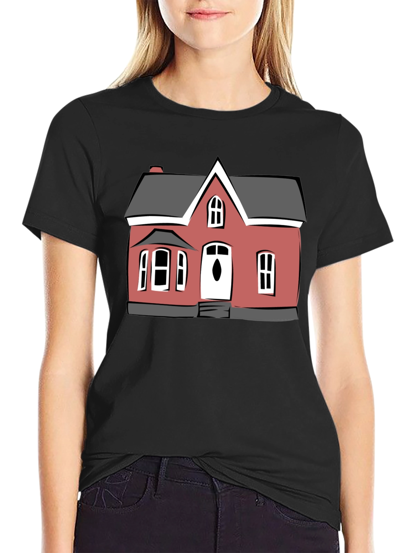 House Graphic Tee - Black Cotton T-Shirt